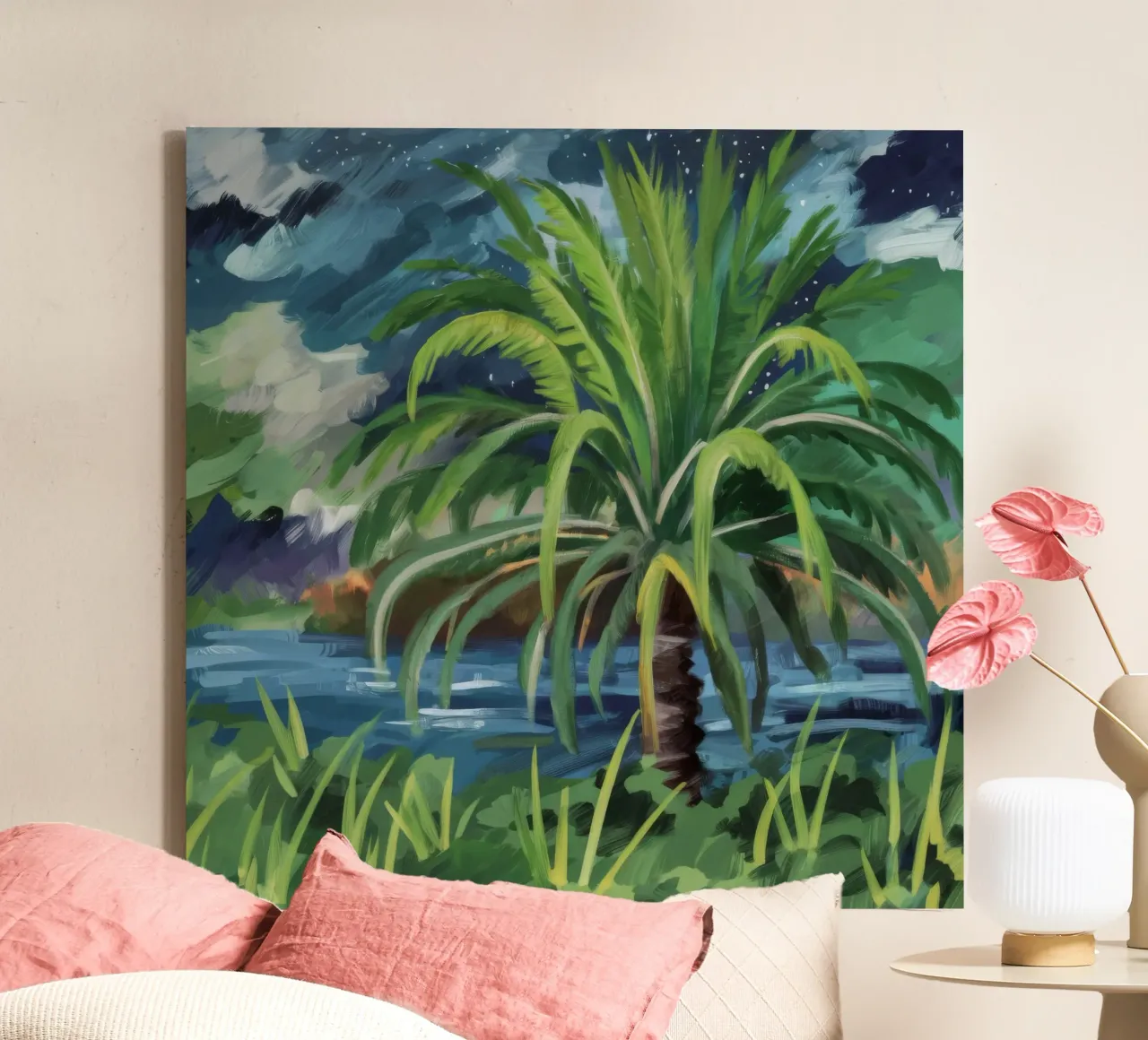 Lush Palm Oasis canvas with Floater frame by Verve Pigments