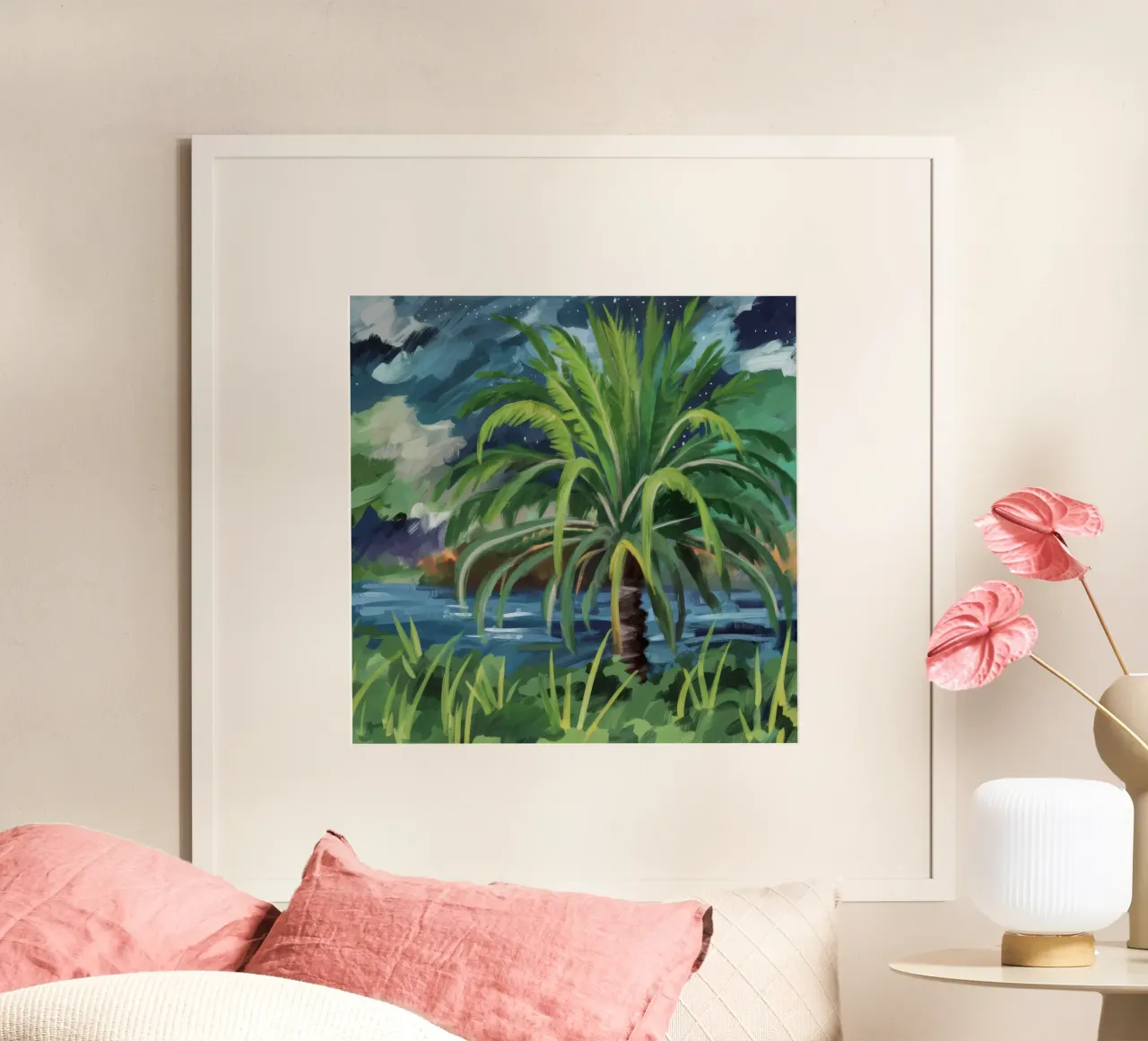 Oasi di palme lussureggianti poster con telaio in plastica da Verve Pigments