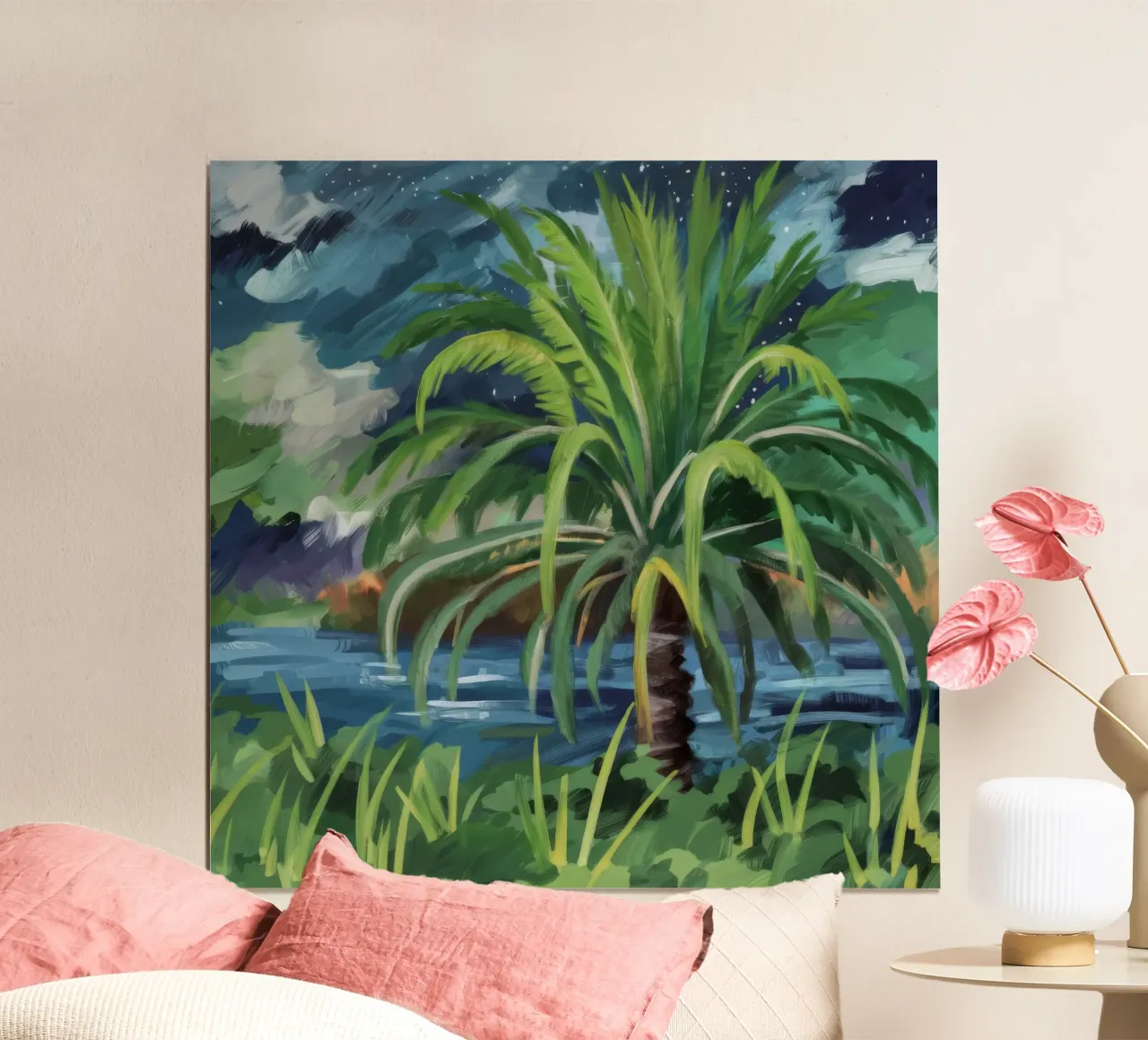 Oasi di palme lussureggianti poster con telaio in plastica da Verve Pigments