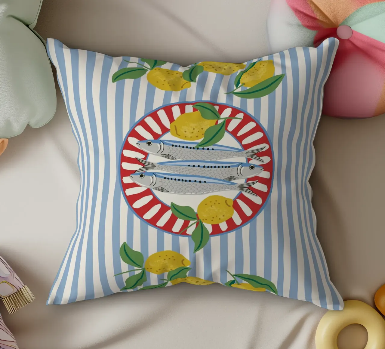 Sardines & Lemons – Mediterranean vibes cuscino da Vivdesign