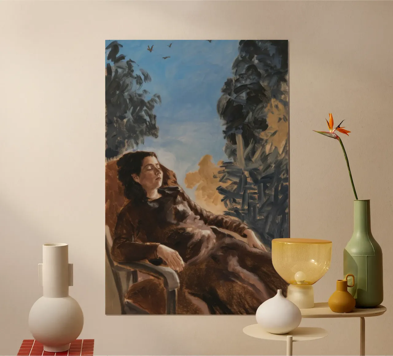 Verträumt liegende Muse Poster mit Kunststoffrahmen von Verve Pigments