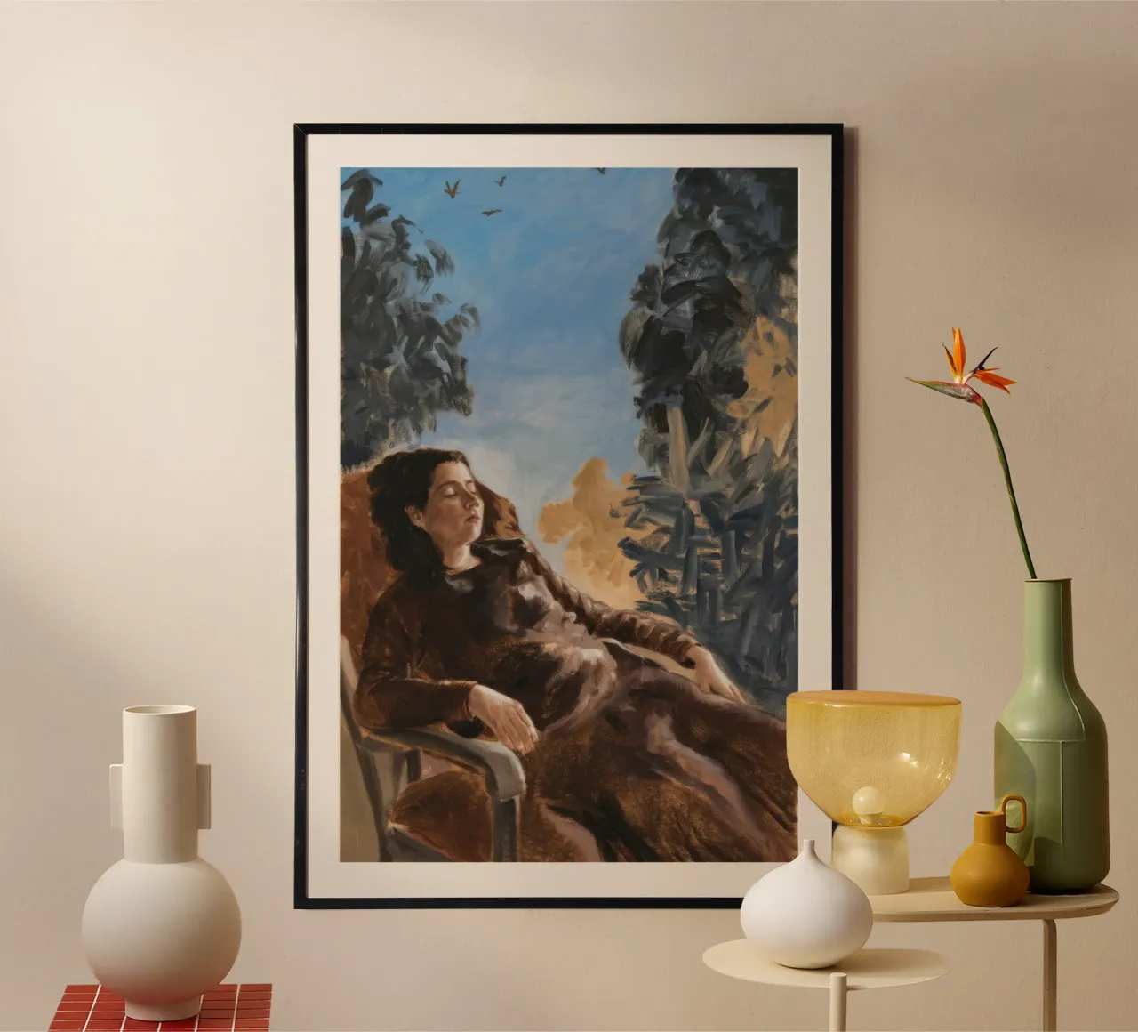 Verträumt liegende Muse Poster mit Kunststoffrahmen von Verve Pigments