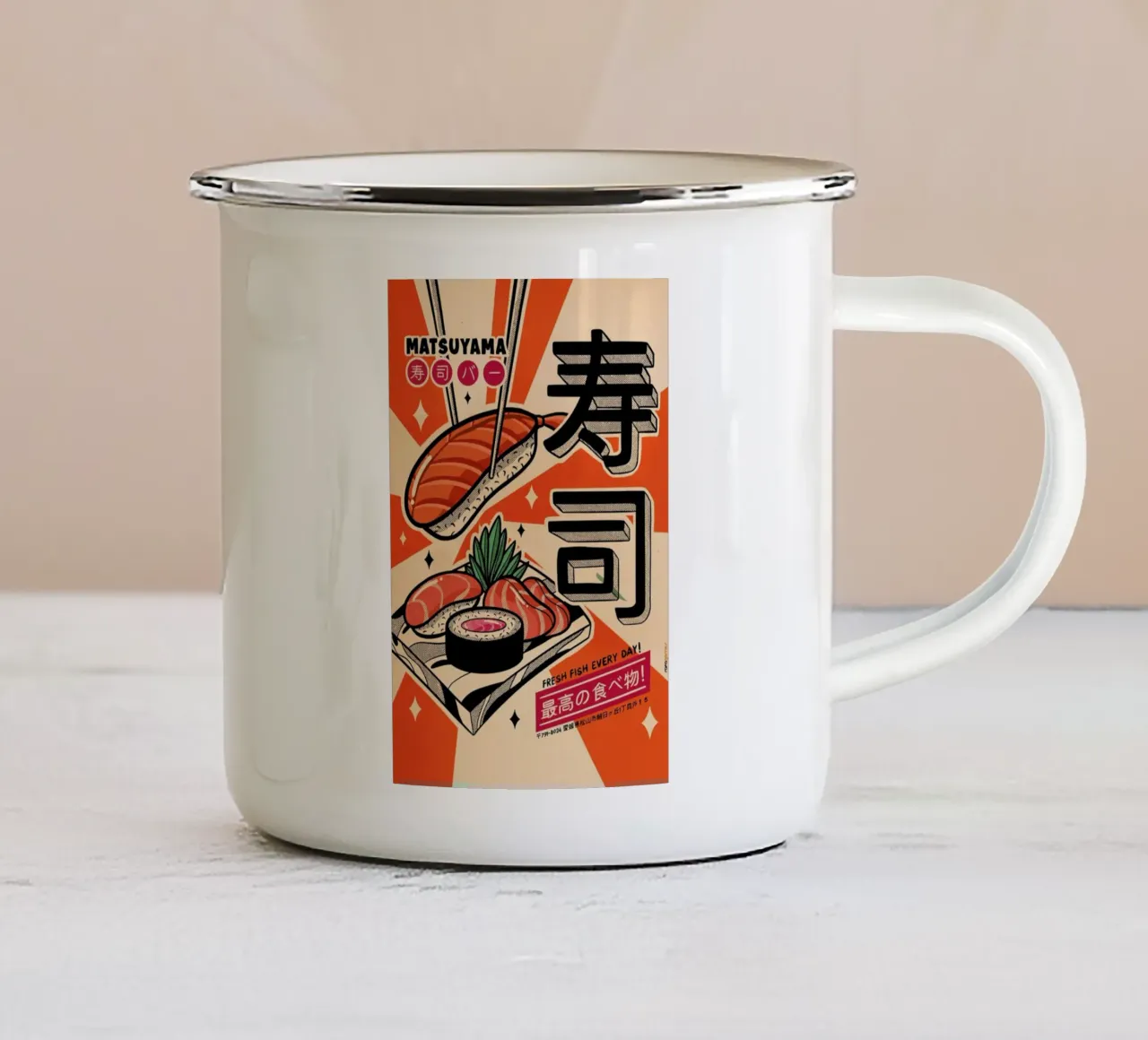 Sushi Every Day tazza in smalto da Rafa Gomes