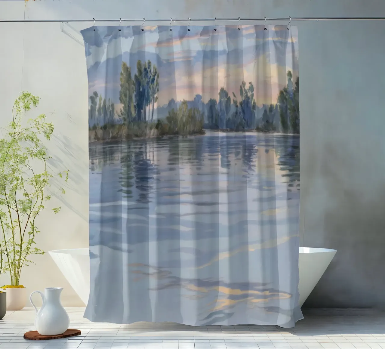 Fiume Crepuscolo Pace tenda da doccia da Verve Pigments