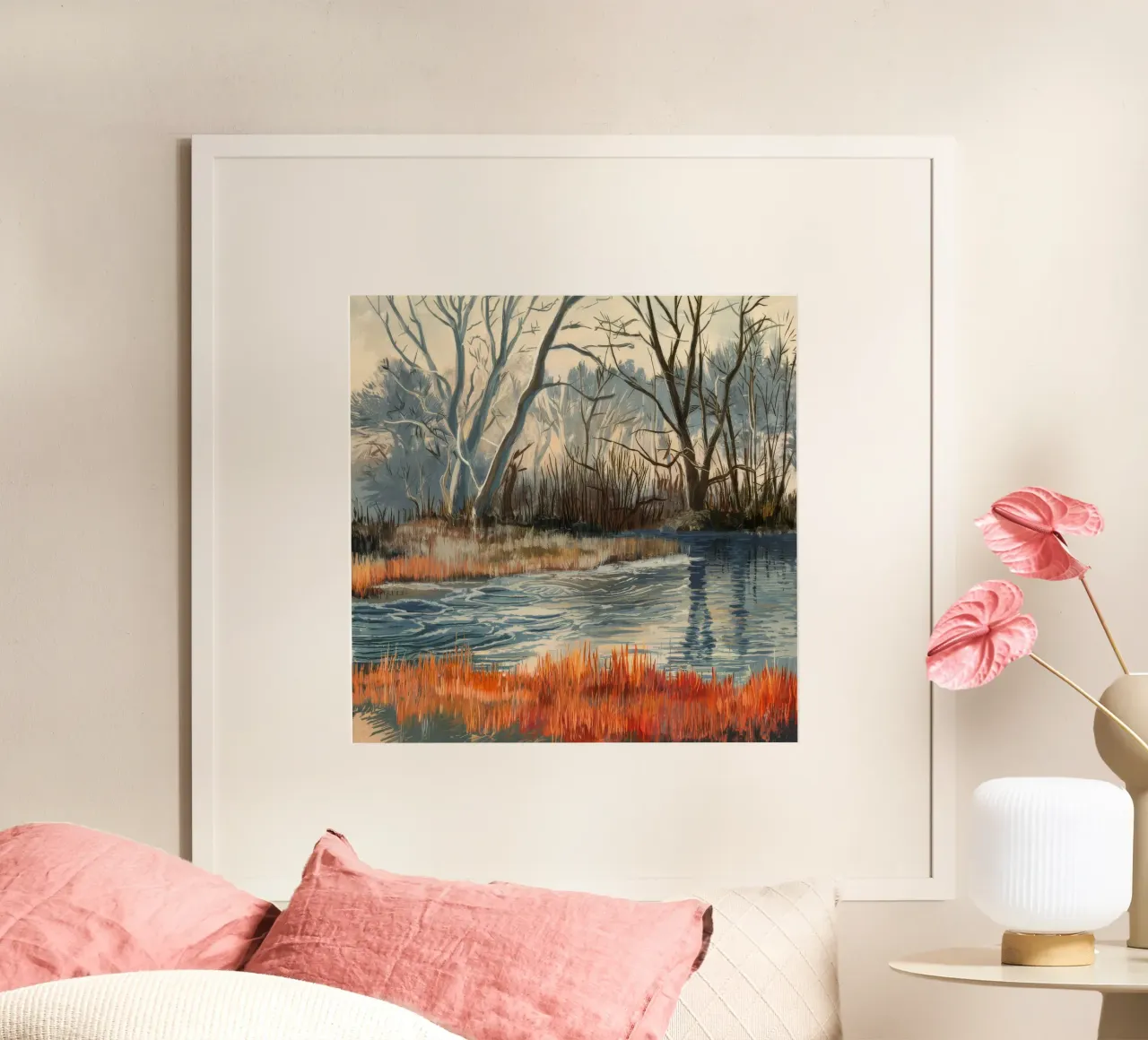 La quiete invernale delle paludi poster con telaio in legno da Verve Pigments