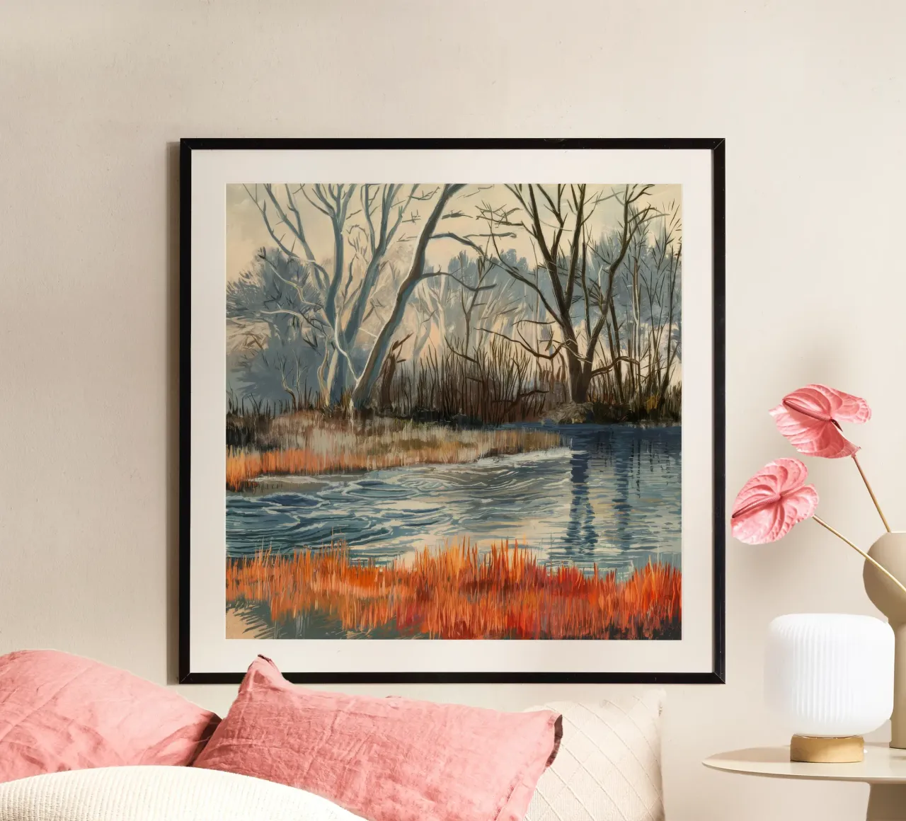 La quiete invernale delle paludi poster con telaio in legno da Verve Pigments
