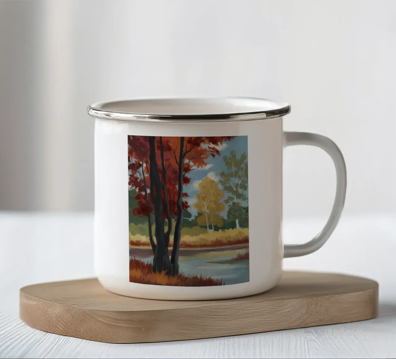 Tranquillità autunnale della foresta tazza in smalto da Verve Pigments