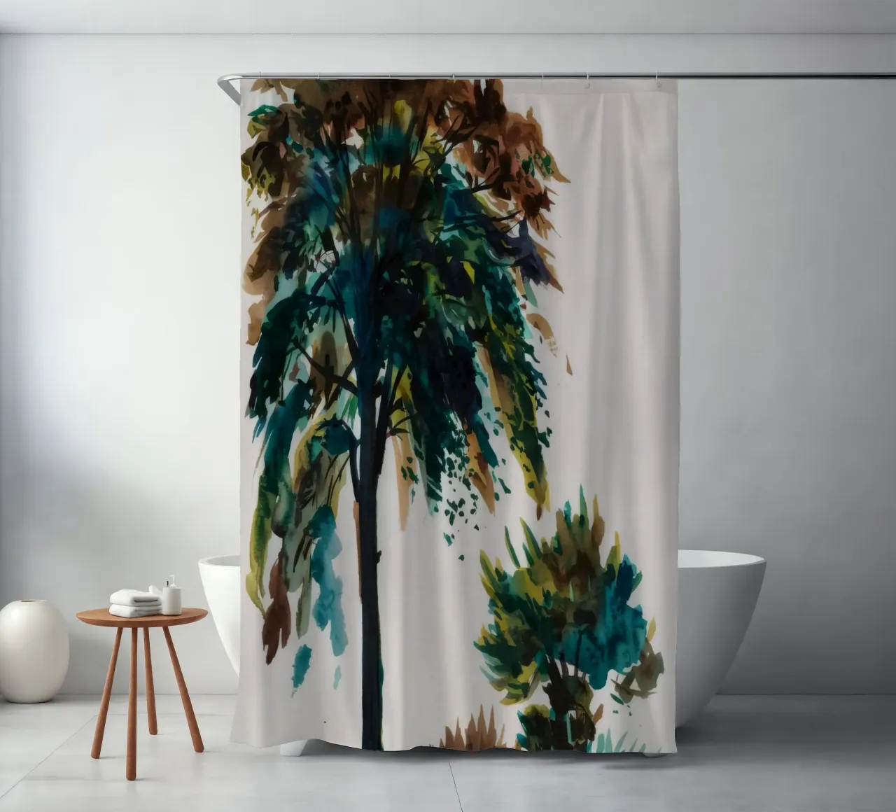 Verdant Tree Harmony shower curtain by Verve Pigments