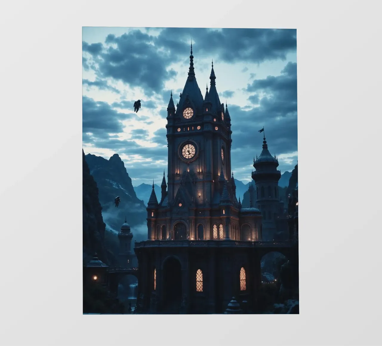 Fantasy surreal castle photo with astronauts levitating in t pellicola backlit da heaventrain