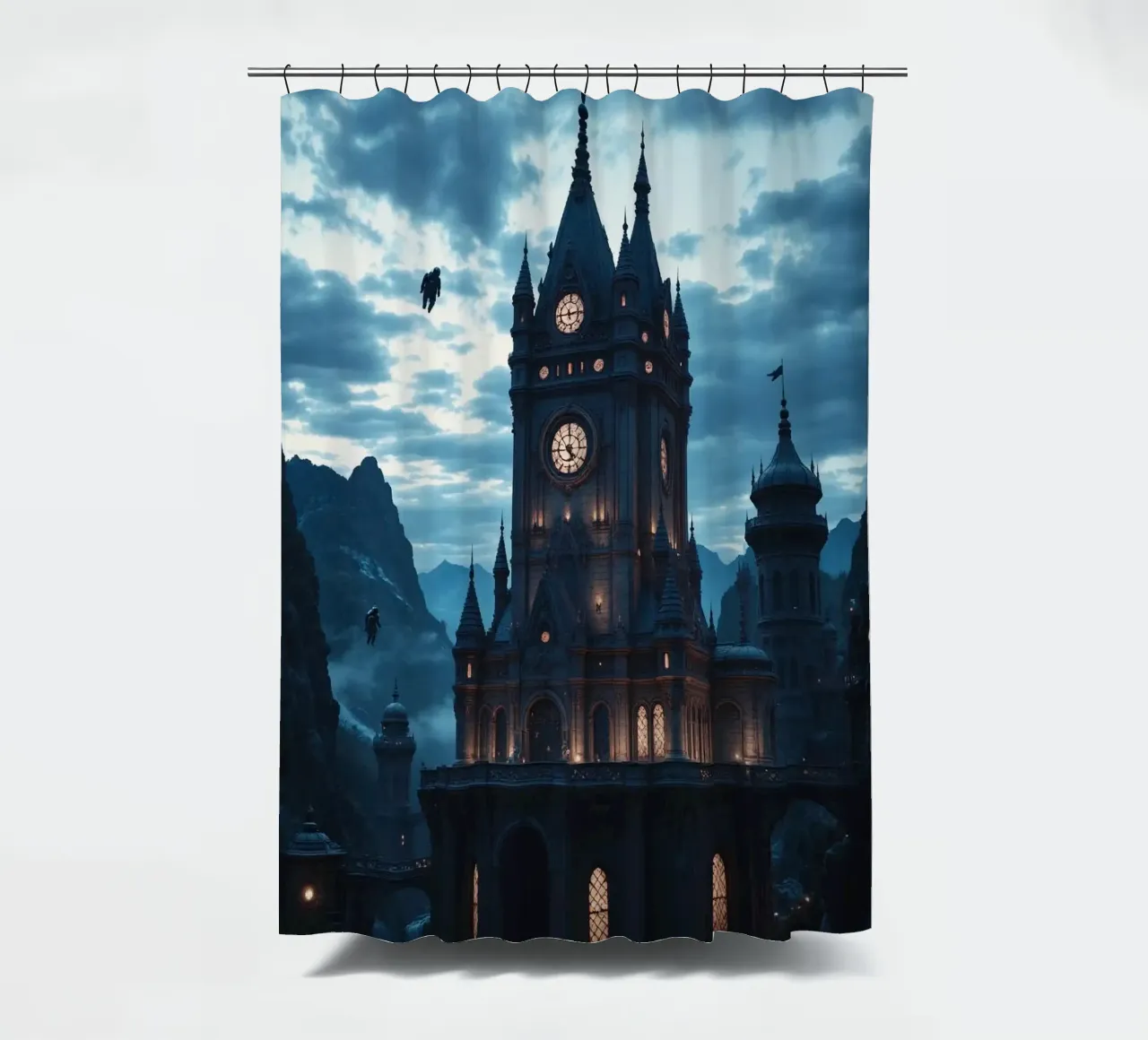 Fantasy surreal castle photo with astronauts levitating in t tenda da doccia da heaventrain