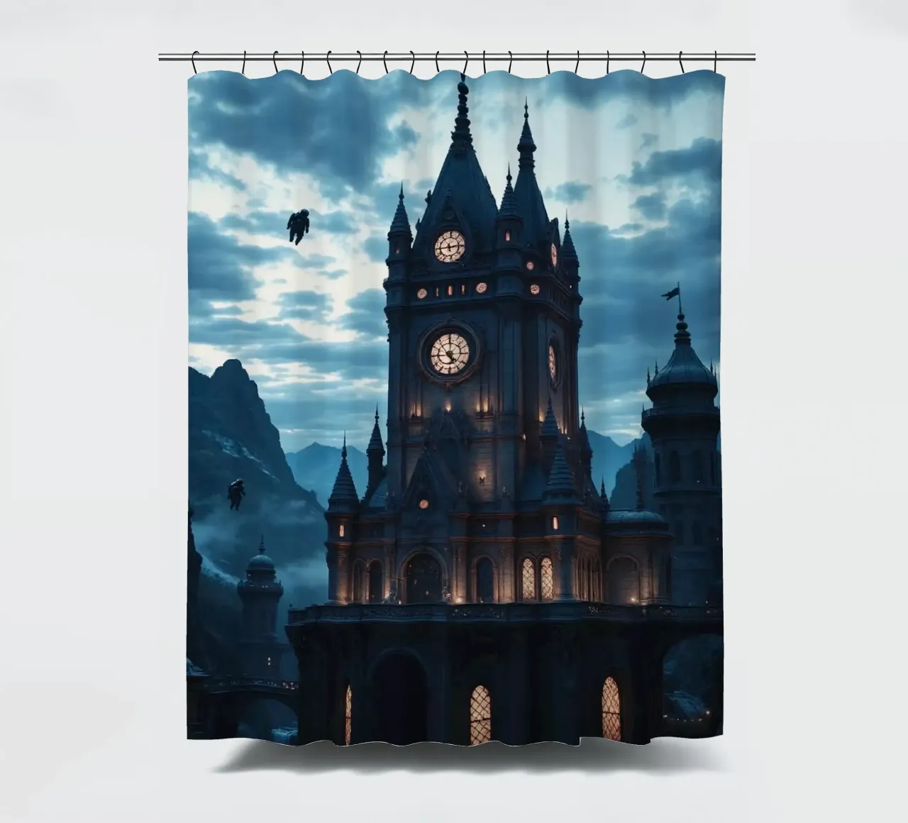 Fantasy surreal castle photo with astronauts levitating in t tenda da doccia da heaventrain