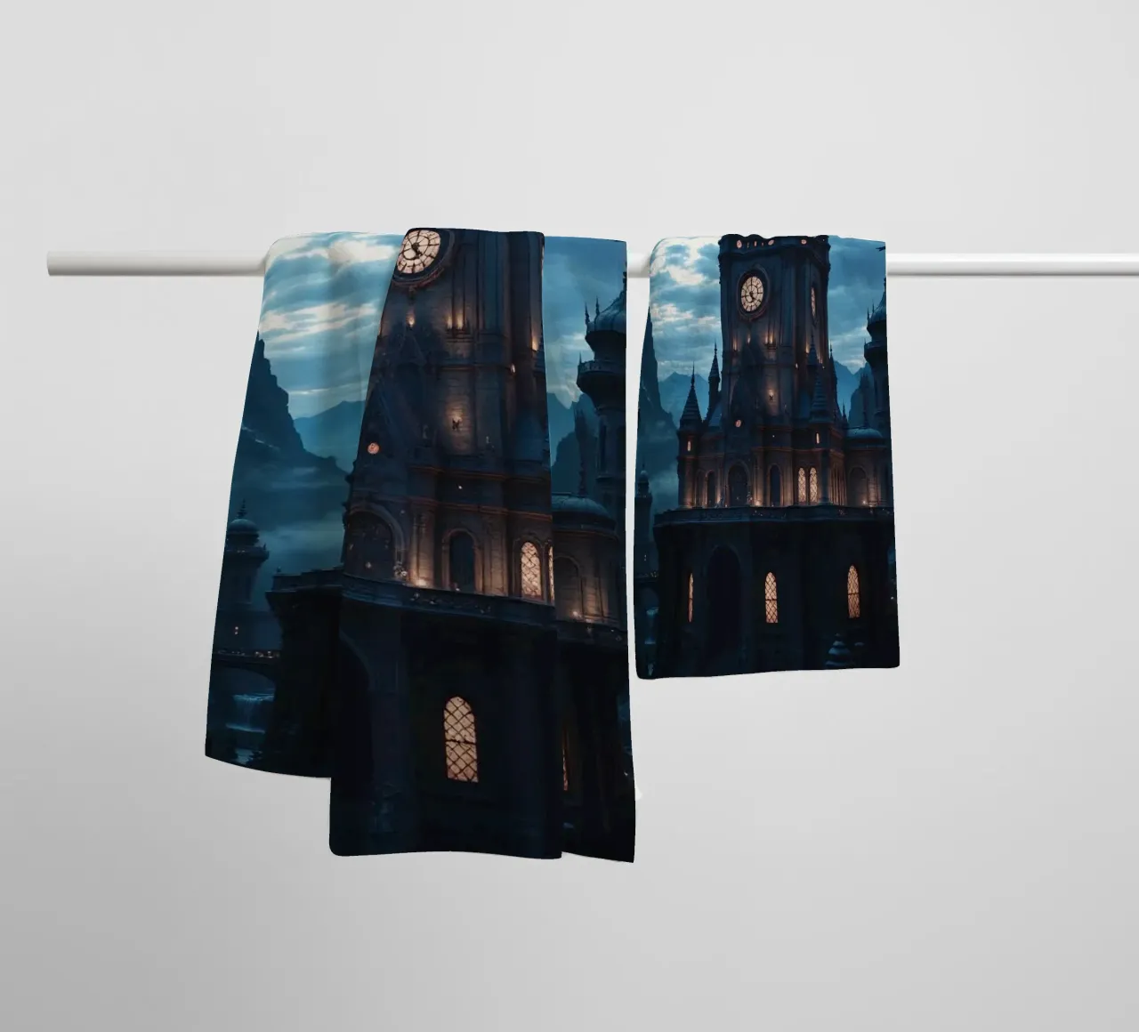 Fantasy surreal castle photo with astronauts levitating in t asciugamano da bagno da heaventrain