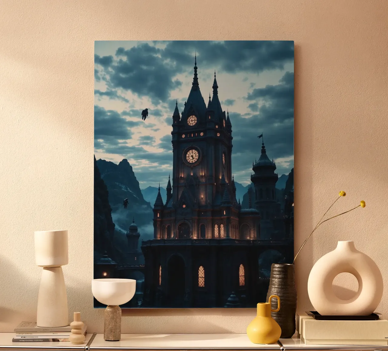 Fantasy surreal castle photo with astronauts levitating in t alluminio dibond da heaventrain