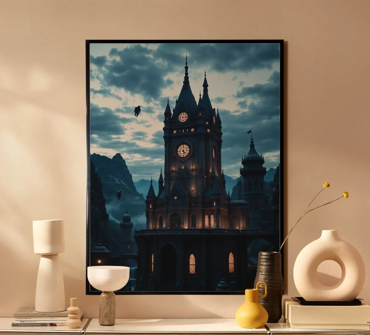 Fantasy surreal castle photo with astronauts levitating in t poster da heaventrain