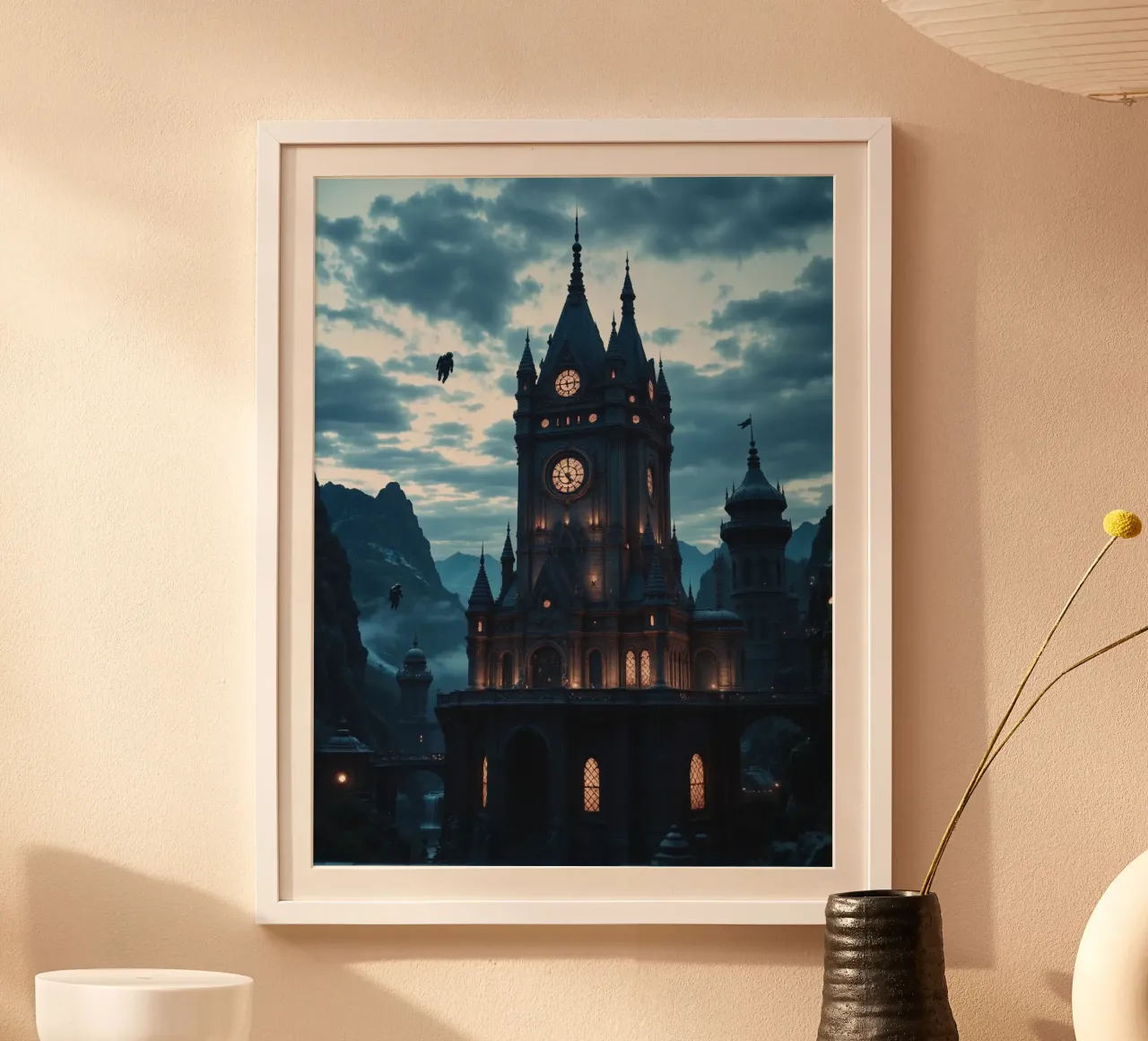 Fantasy surreal castle photo with astronauts levitating in t poster da heaventrain
