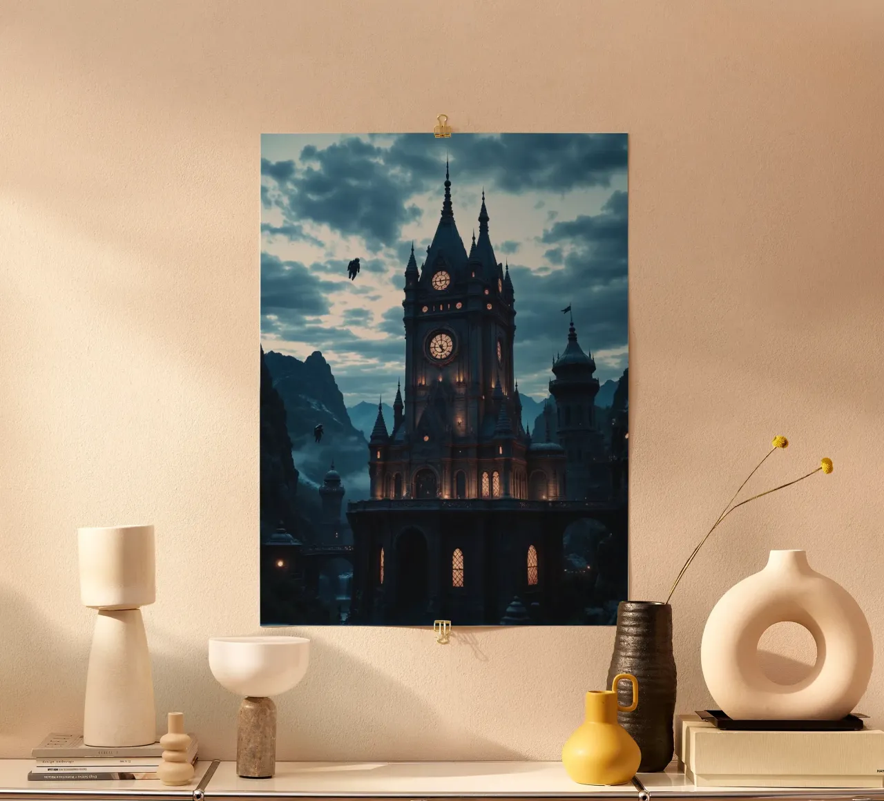 Fantasy surreal castle photo with astronauts levitating in t poster da heaventrain