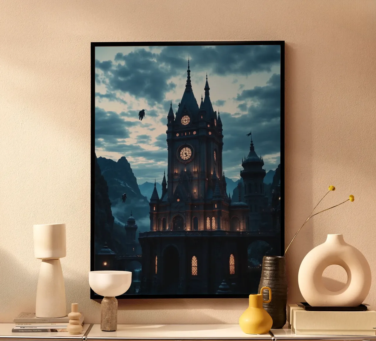 Fantasy surreal castle photo with astronauts levitating in t poster da heaventrain