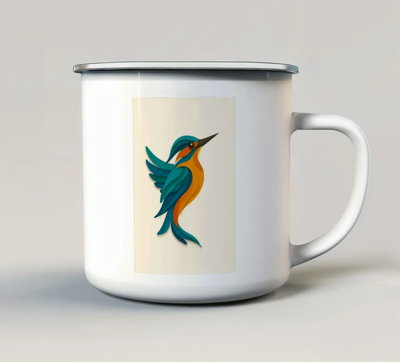 Martin pescatore stilizzato - forma elegante in blu-arancio tazza in smalto da namosh
