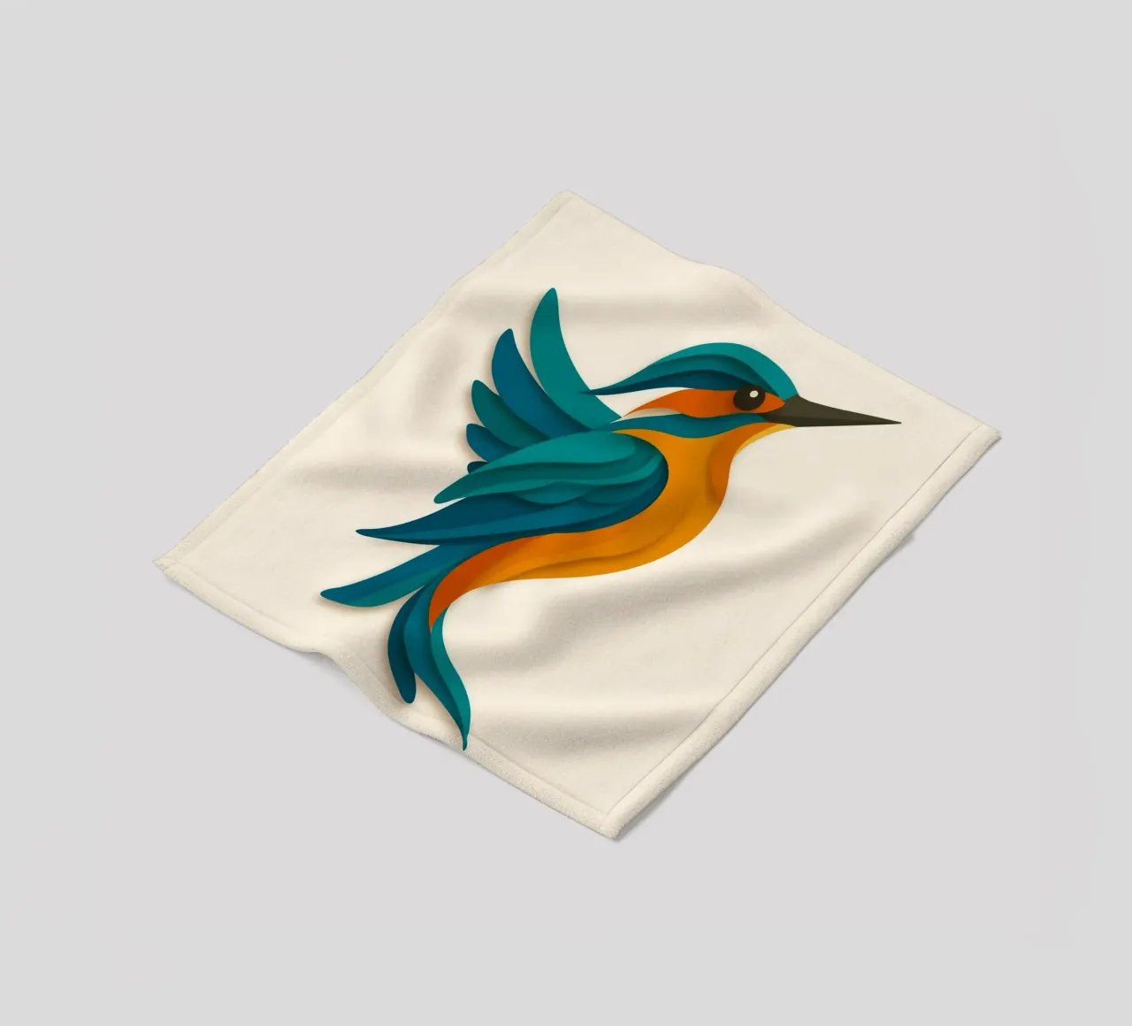 Stylised kingfisher - elegant shape in blue-orange fleece blanket by namosh