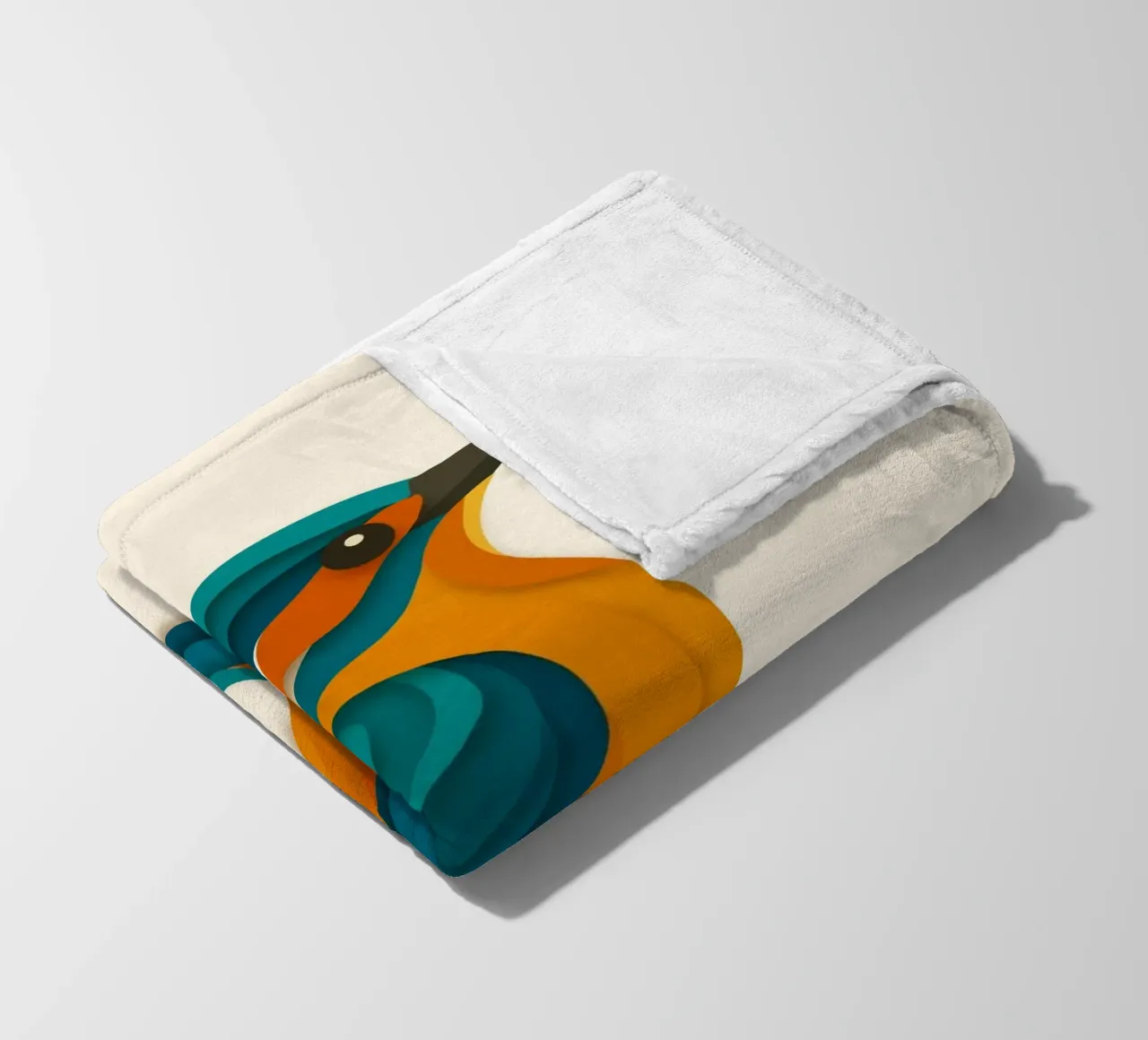 Stylised kingfisher - elegant shape in blue-orange fleece blanket by namosh