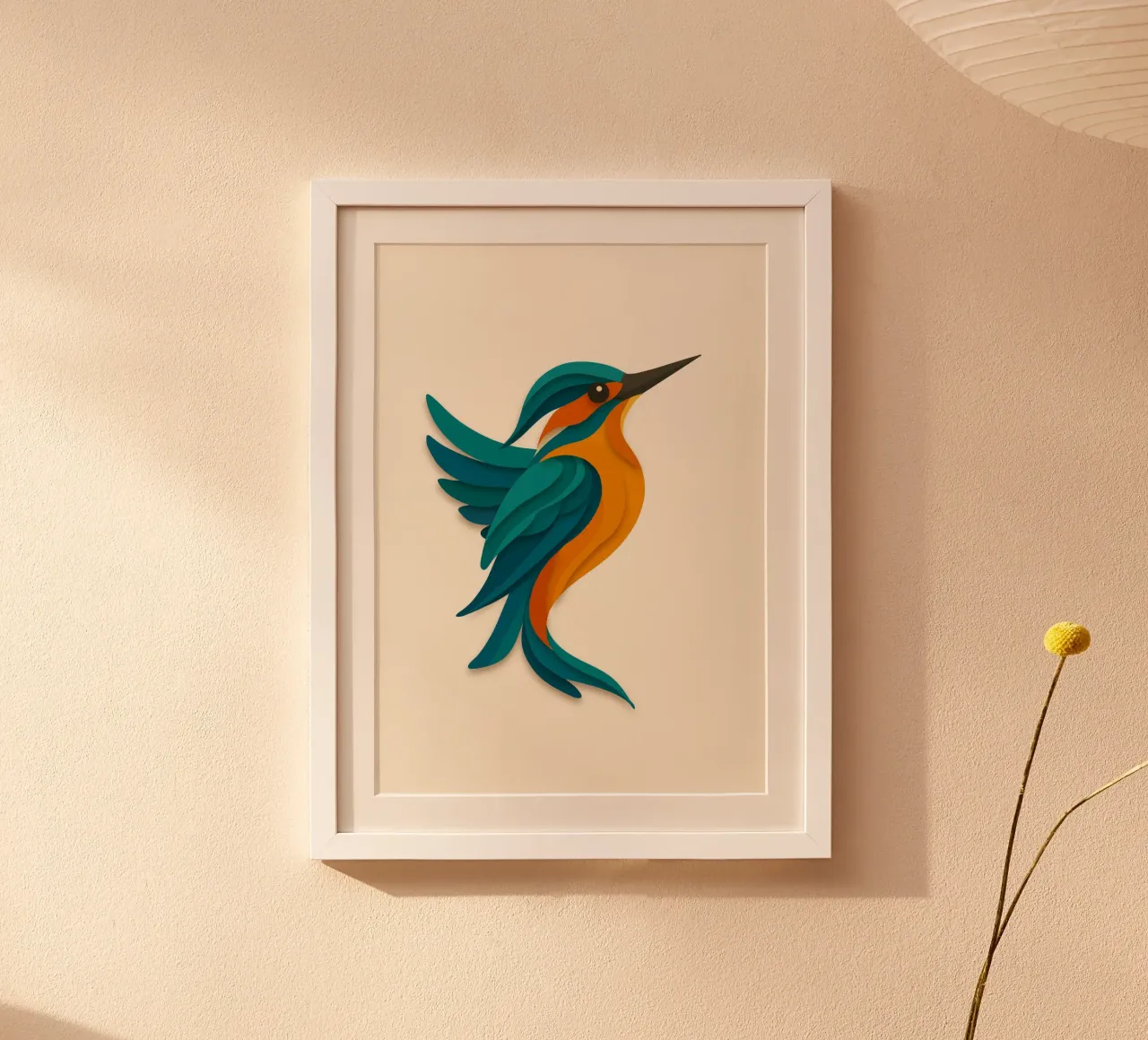 Stylised kingfisher - elegant shape in blue-orange hahnemühle by namosh