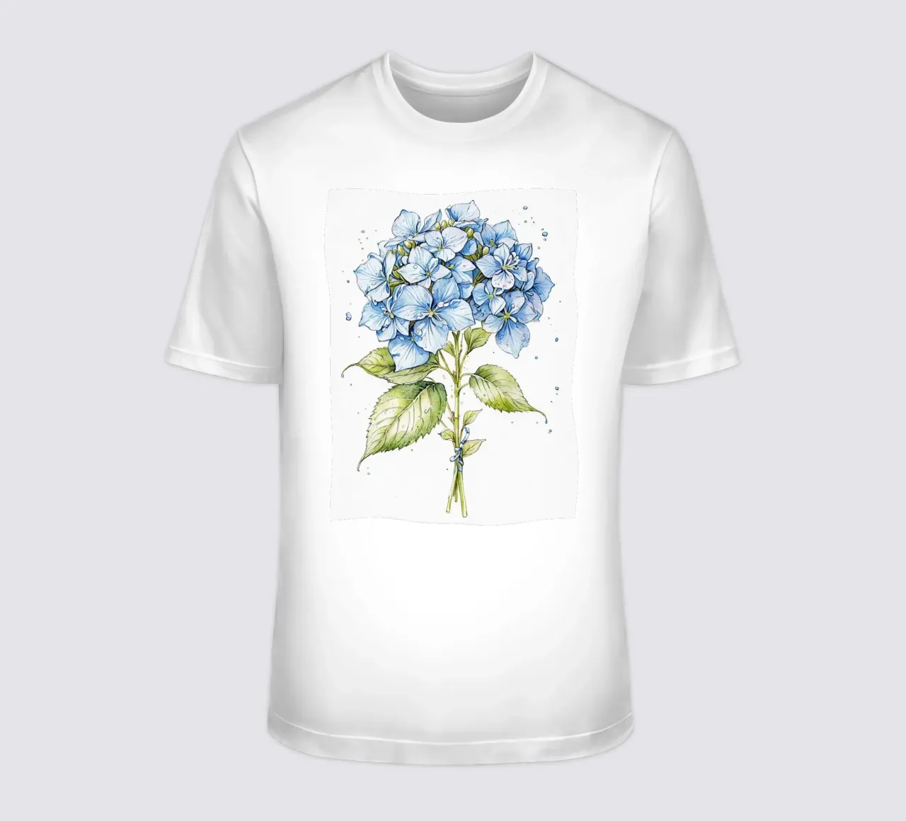 Blue colored pencil hydrangeas print t-shirt da heaventrain