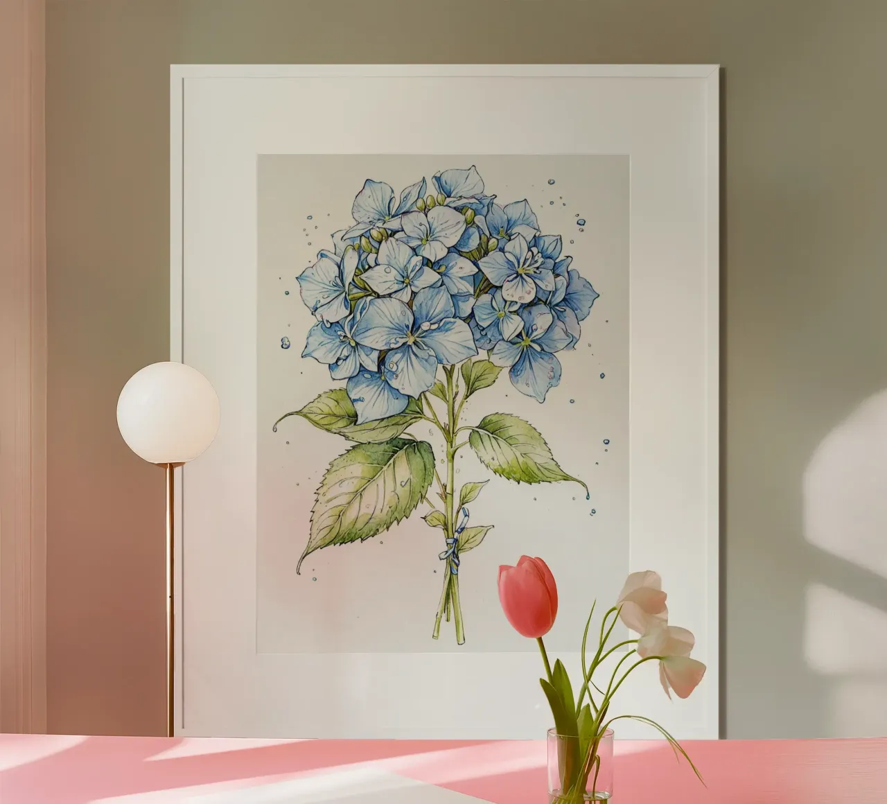 Blue colored pencil hydrangeas print carta hahnemühle da heaventrain