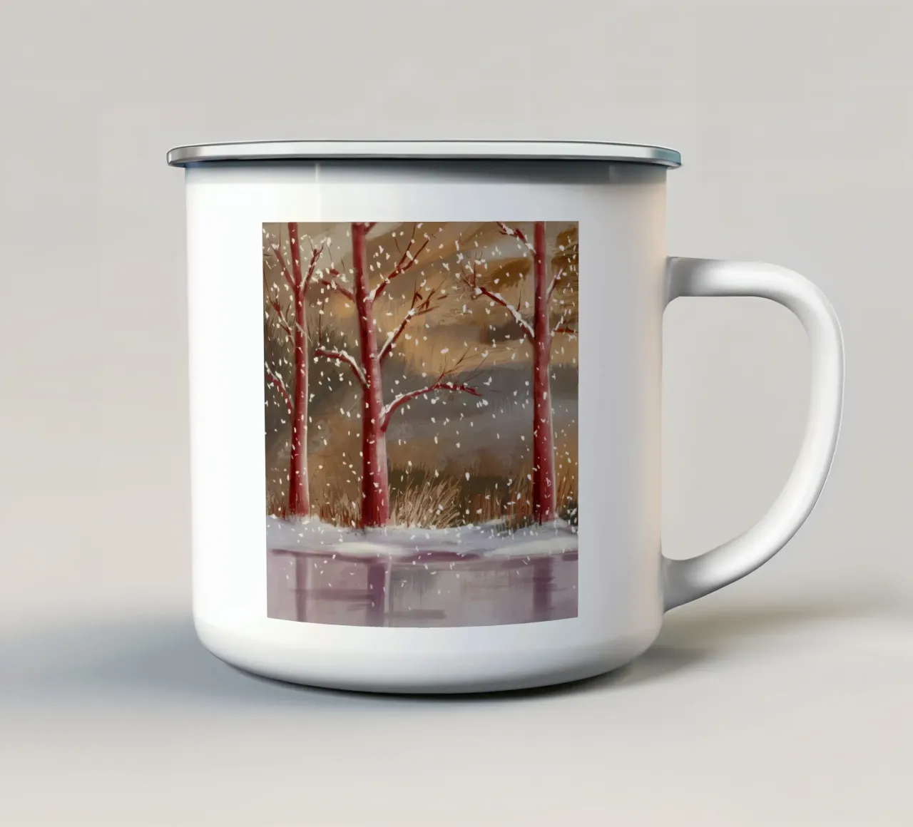 Linee scarlatte della nevicata tazza in smalto da Solestice Strokes