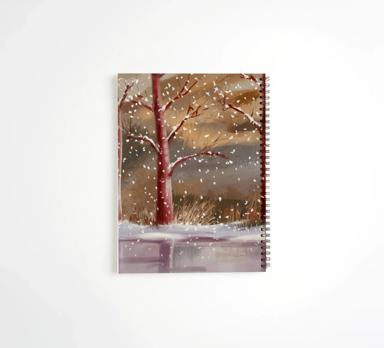 Scarlet Snowfall Lines spiral notebook by Solestice Strokes