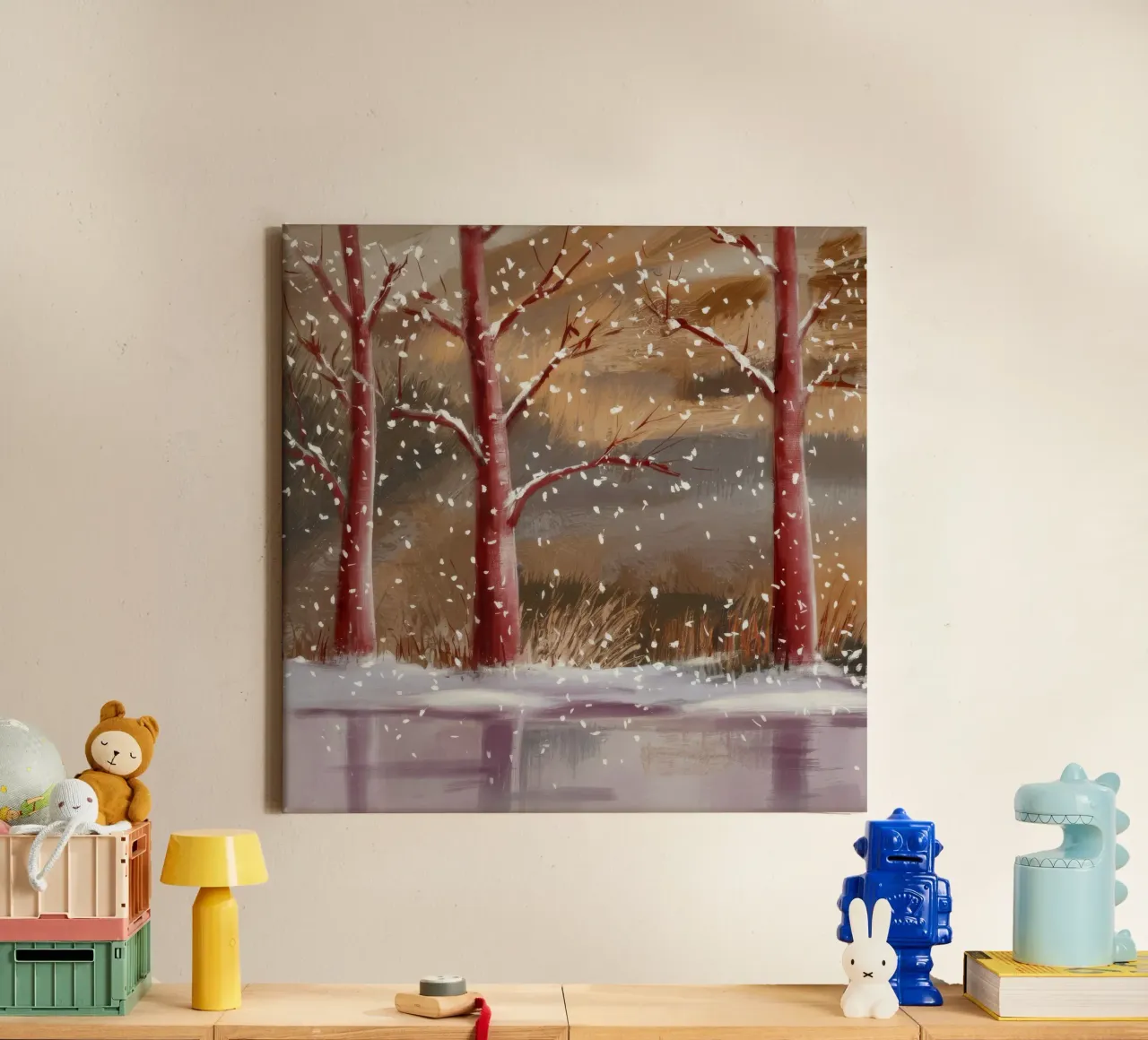 Scarlet Snowfall Lines canvas by Solestice Strokes