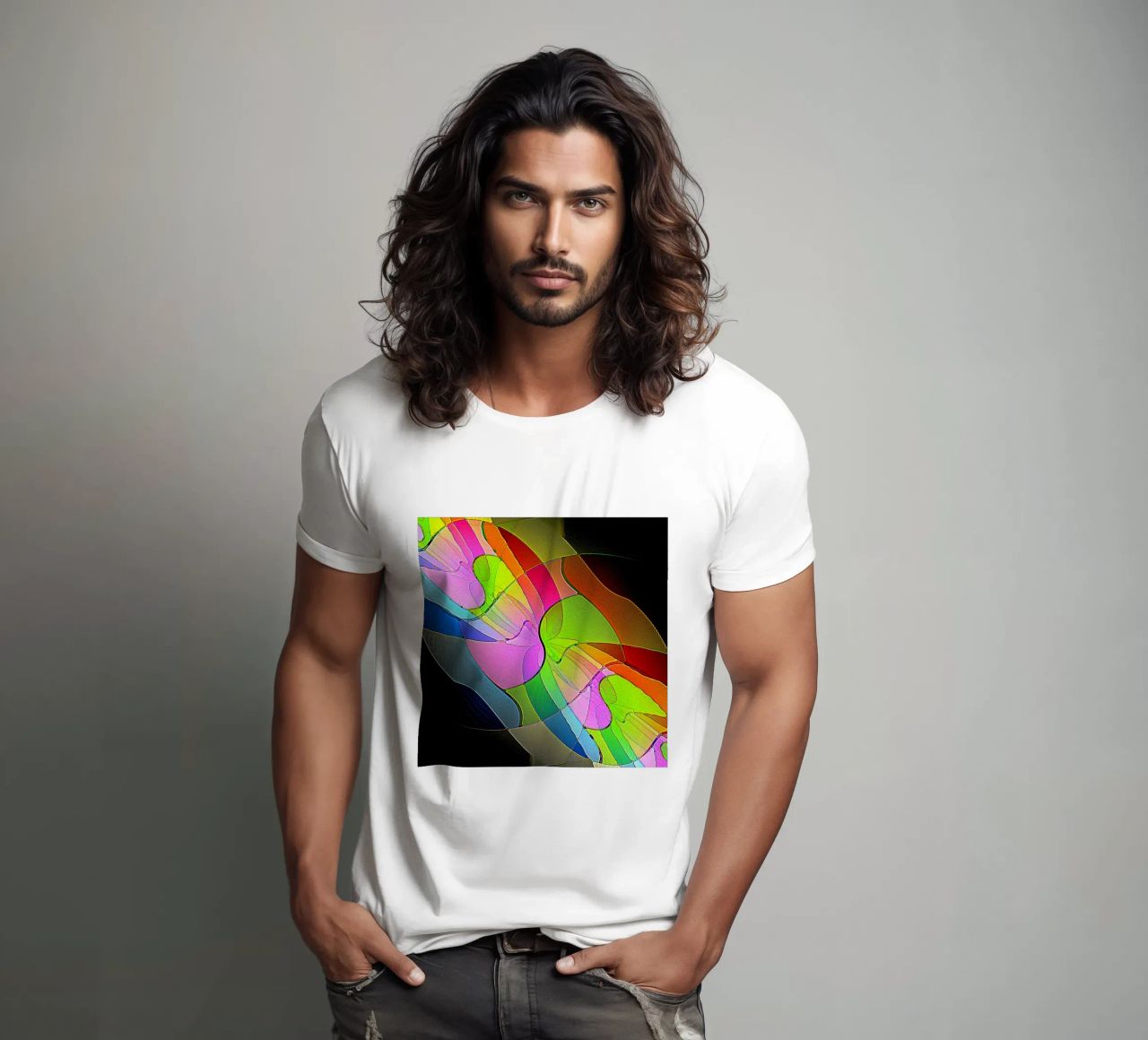 Illusione di forme luminose e colorate in una stanza buia t-shirt da Gürsel Yesil Digital Art