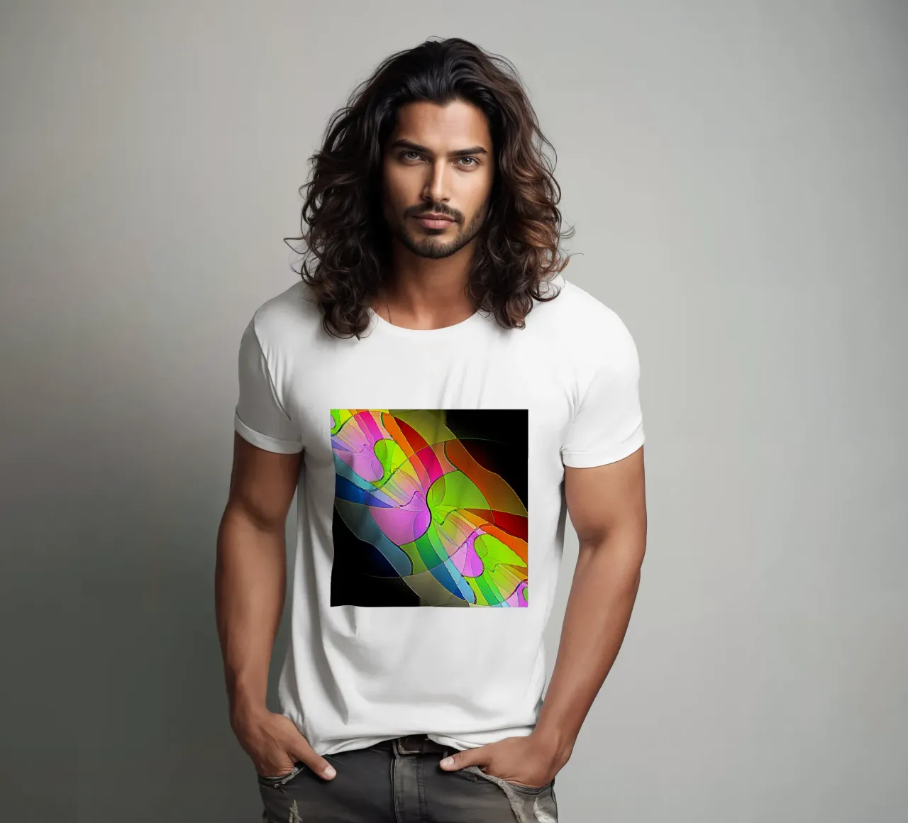 Illusione di forme luminose e colorate in una stanza buia t-shirt da Gürsel Yesil Digital Art