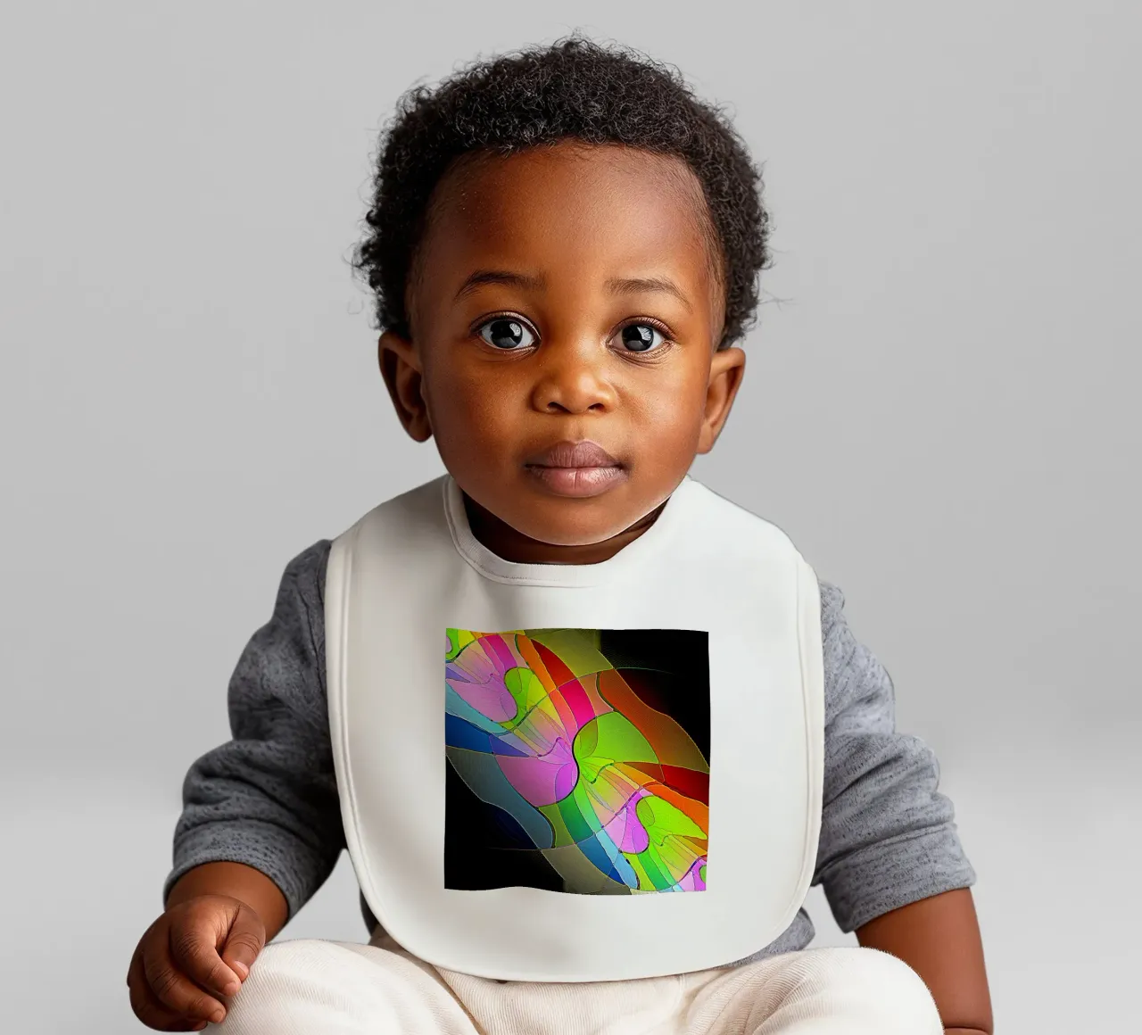 Illusione di forme luminose e colorate in una stanza buia bavaglino da Gürsel Yesil Digital Art