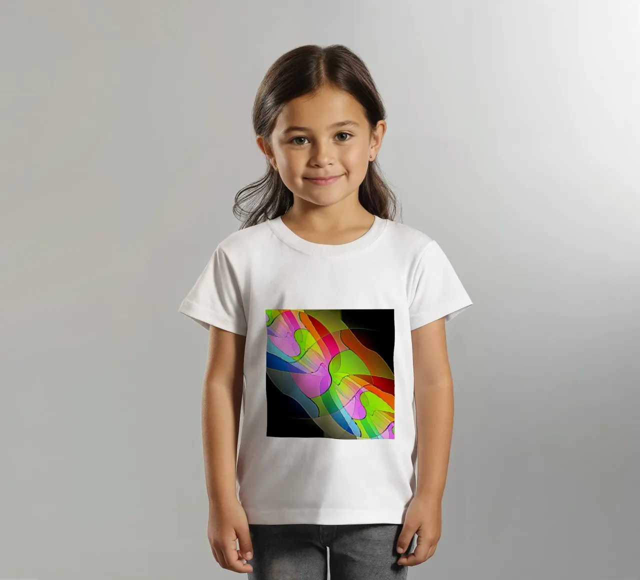 Illusione di forme luminose e colorate in una stanza buia t-shirt bambini da Gürsel Yesil Digital Art