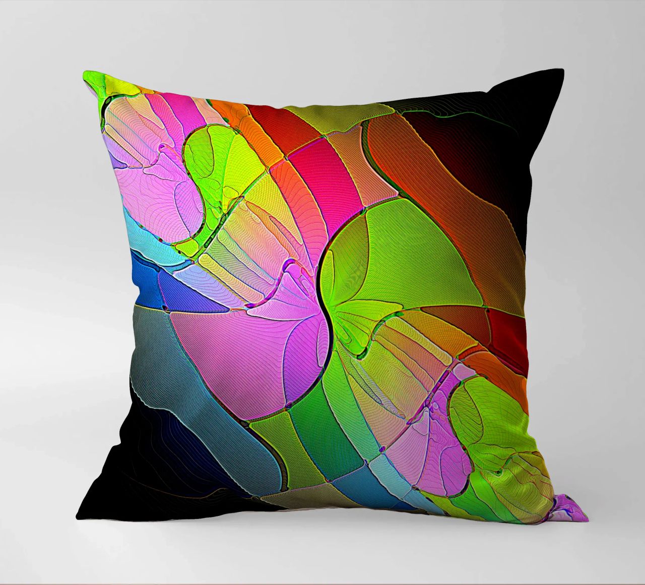 Illusione di forme luminose e colorate in una stanza buia cuscino da Gürsel Yesil Digital Art