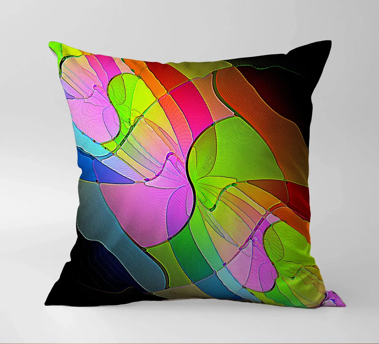 Illusione di forme luminose e colorate in una stanza buia cuscino da Gürsel Yesil Digital Art