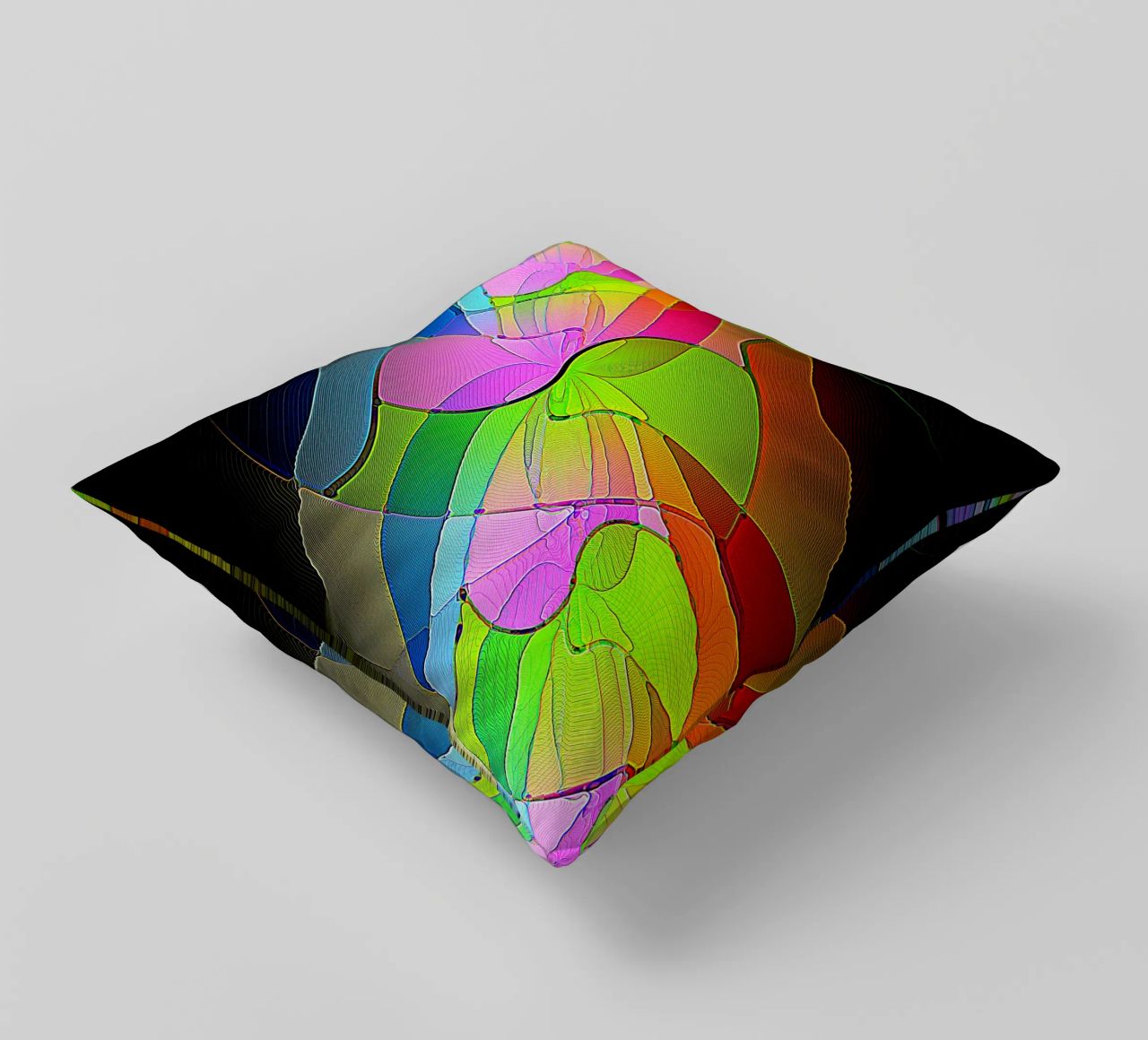 Illusione di forme luminose e colorate in una stanza buia cuscino da Gürsel Yesil Digital Art