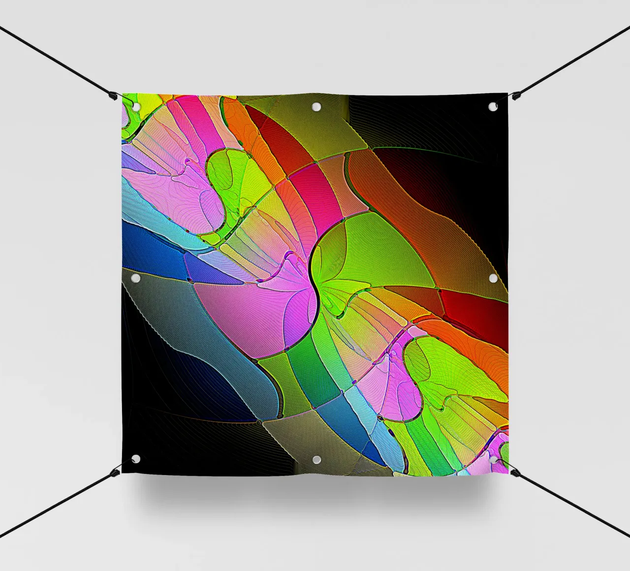 Illusione di forme luminose e colorate in una stanza buia telo in pvc da Gürsel Yesil Digital Art