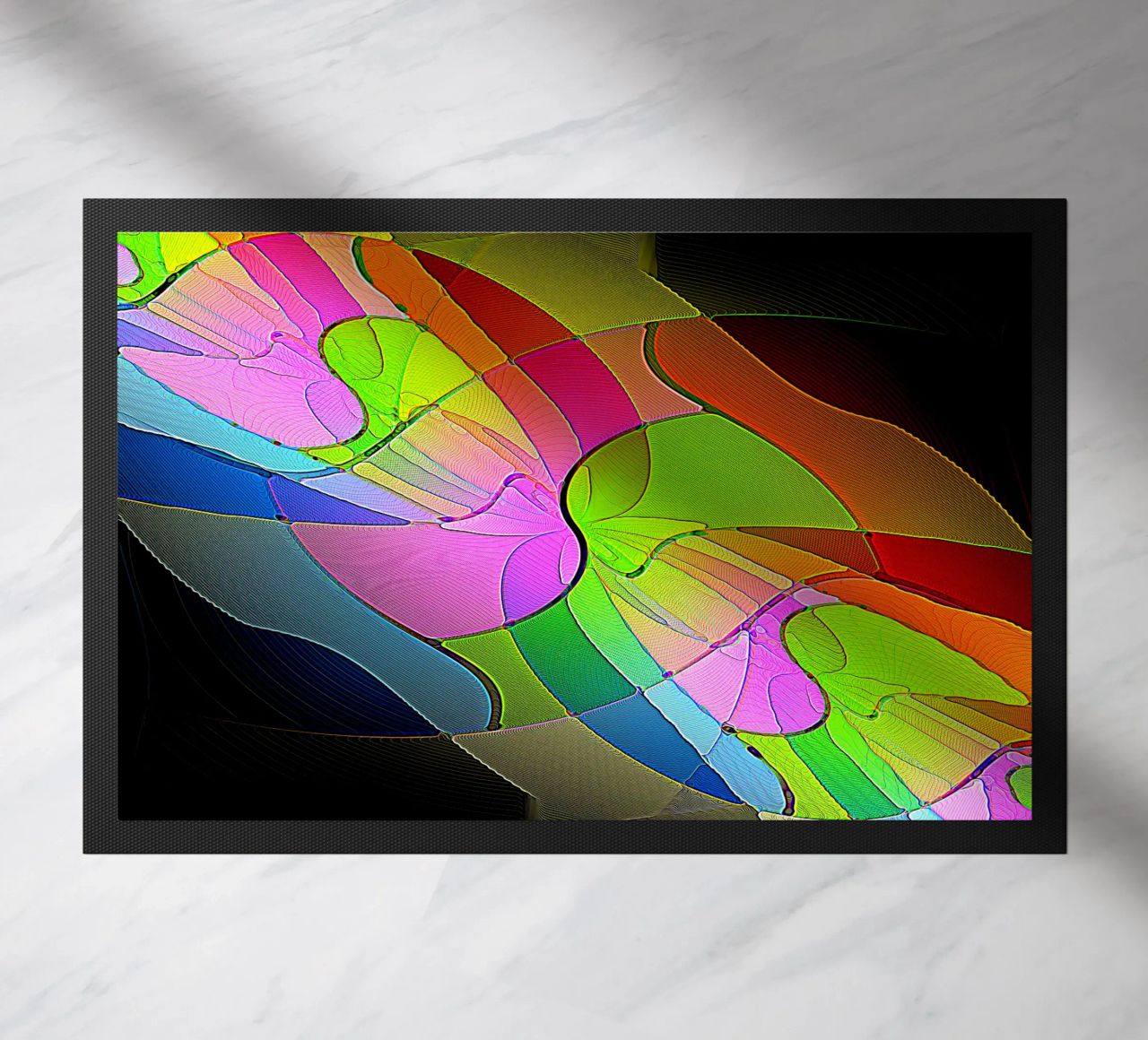 Illusione di forme luminose e colorate in una stanza buia zerbino da Gürsel Yesil Digital Art