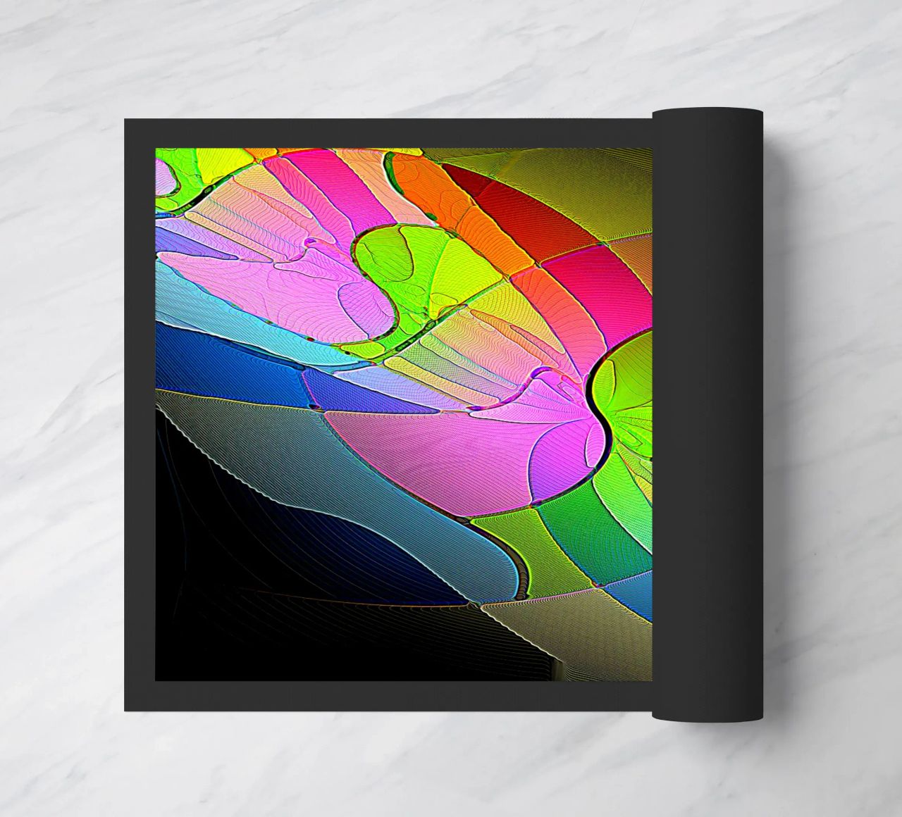 Illusione di forme luminose e colorate in una stanza buia zerbino da Gürsel Yesil Digital Art