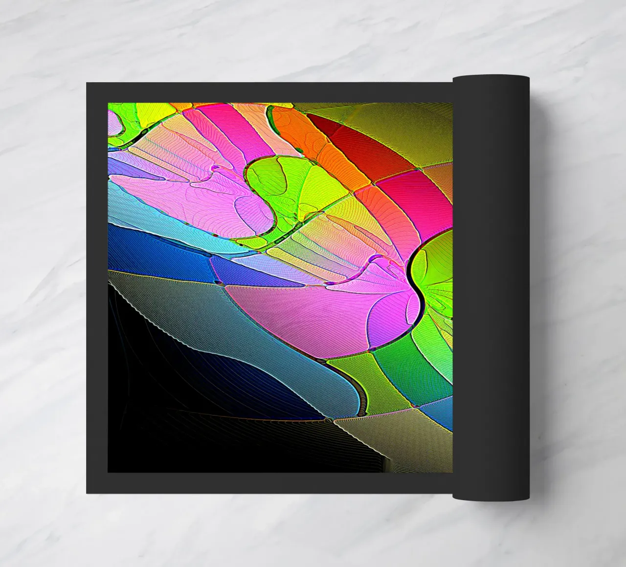 Ilusión de formas coloridas y brillantes en una habitación oscura felpudo de Gürsel Yesil Digital Art