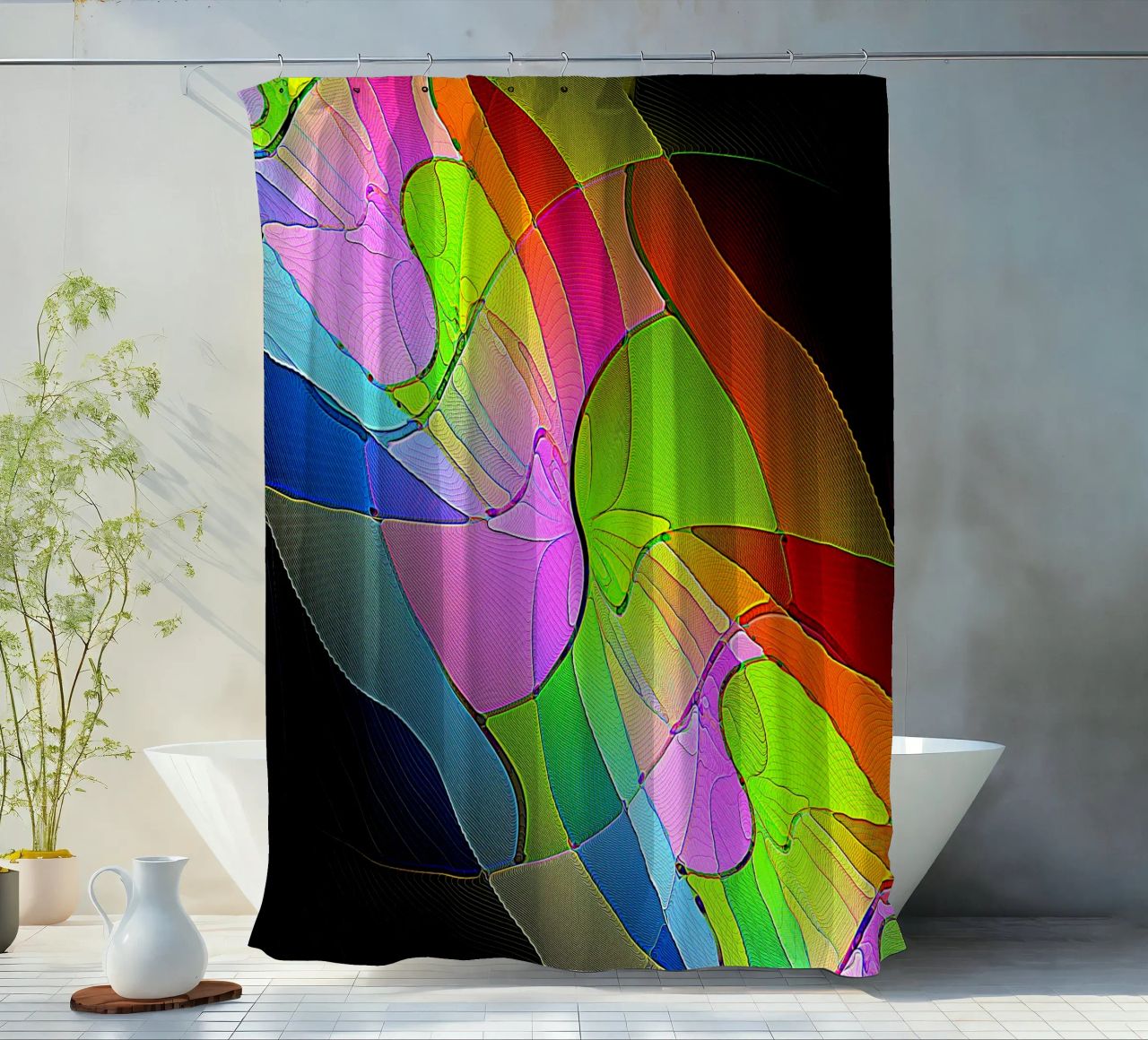Illusione di forme luminose e colorate in una stanza buia tenda da doccia da Gürsel Yesil Digital Art