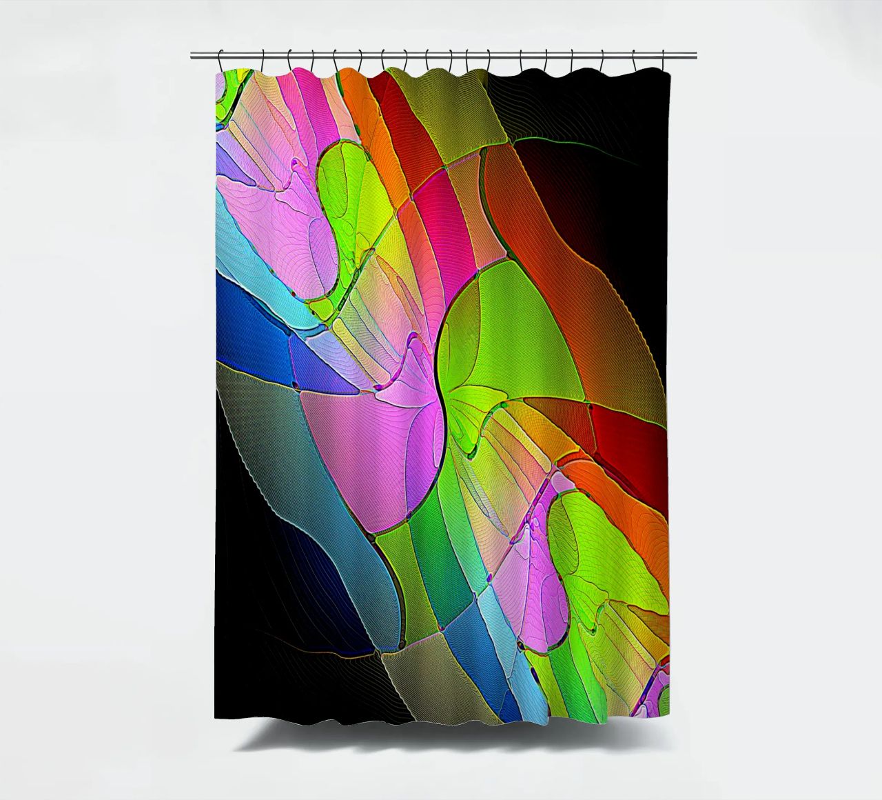 Illusione di forme luminose e colorate in una stanza buia tenda da doccia da Gürsel Yesil Digital Art