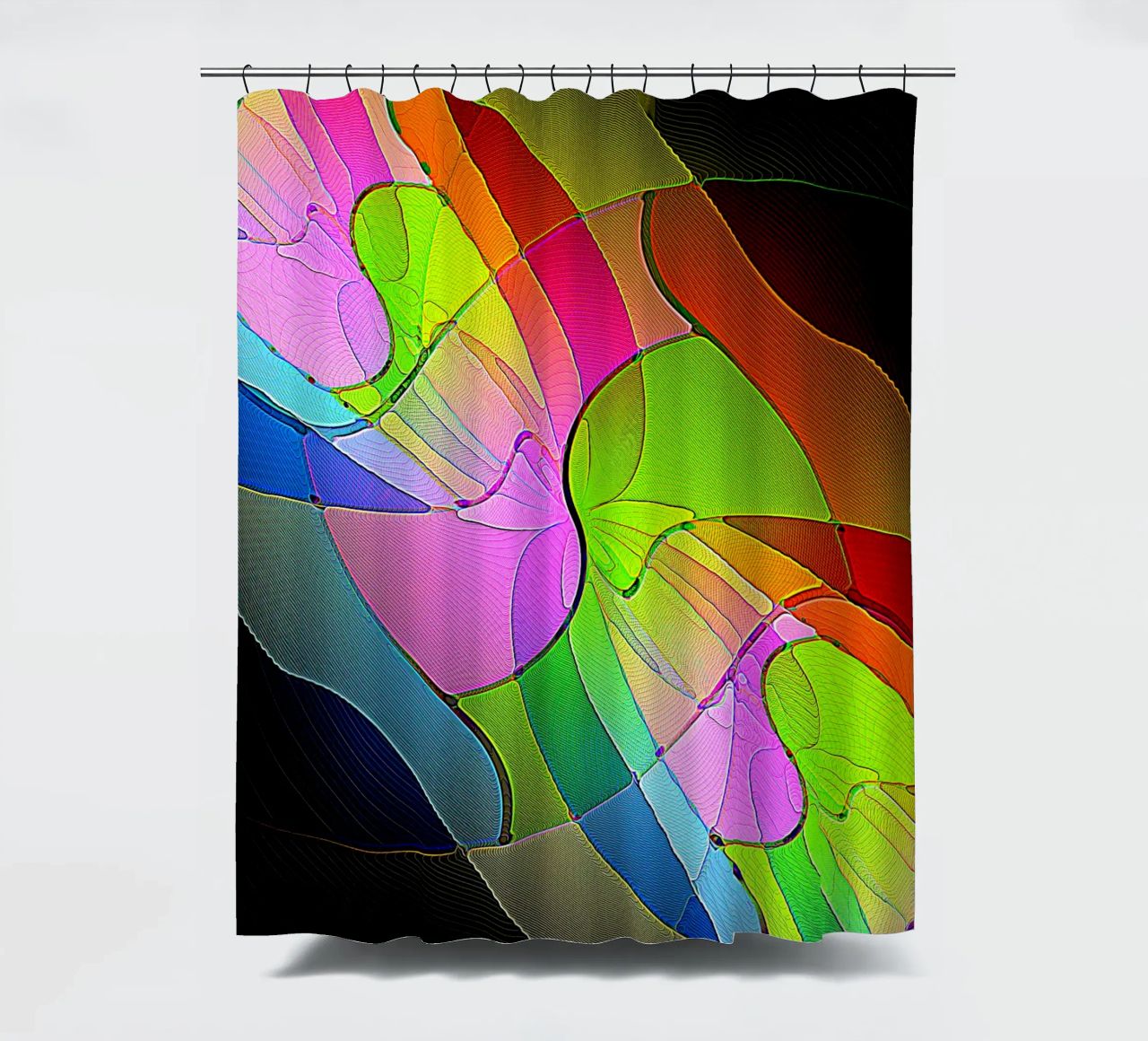 Illusione di forme luminose e colorate in una stanza buia tenda da doccia da Gürsel Yesil Digital Art