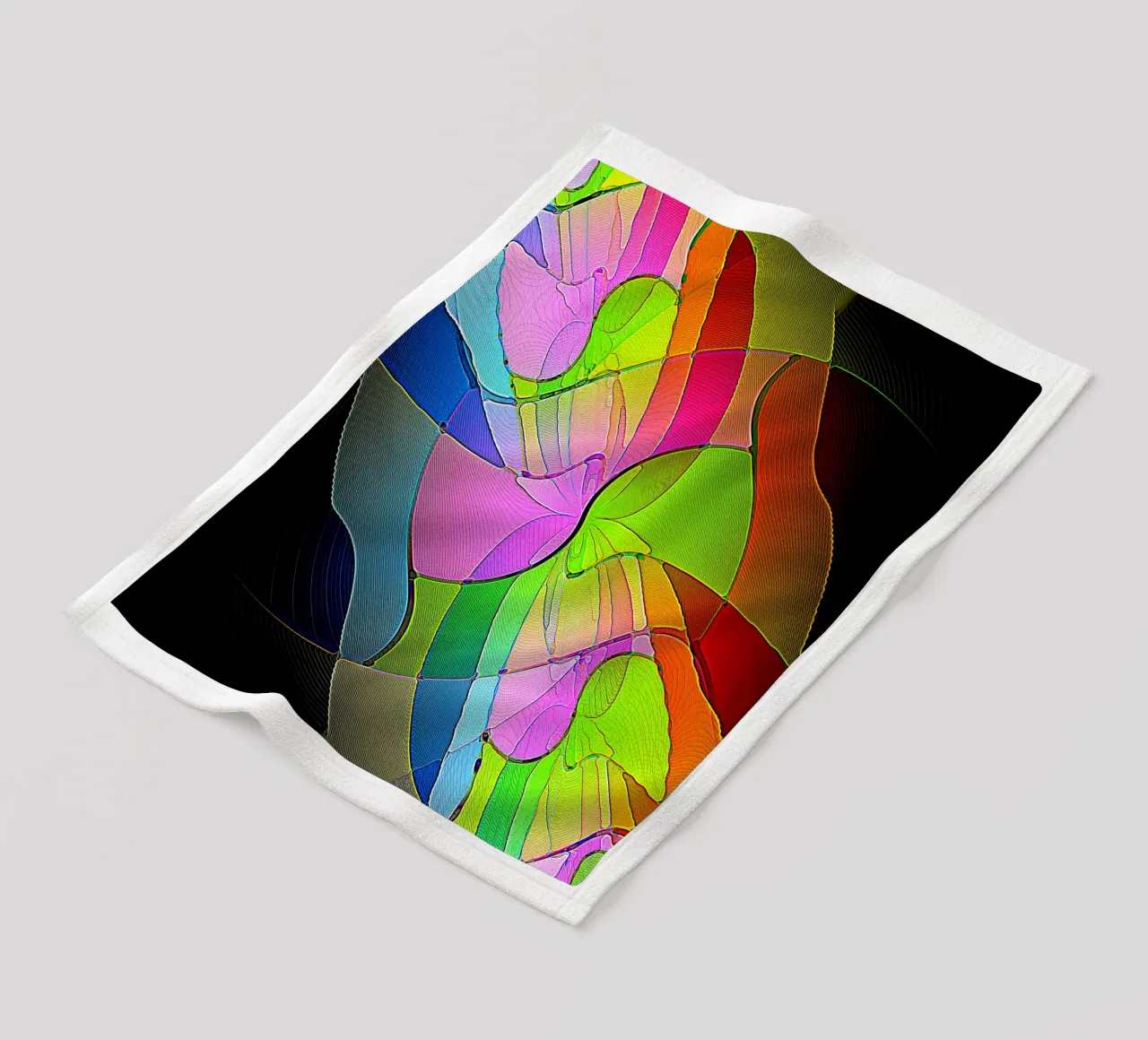 Illusion of colourful glowing shapes across the dark room fleece blanket by Gürsel Yesil Digital Art