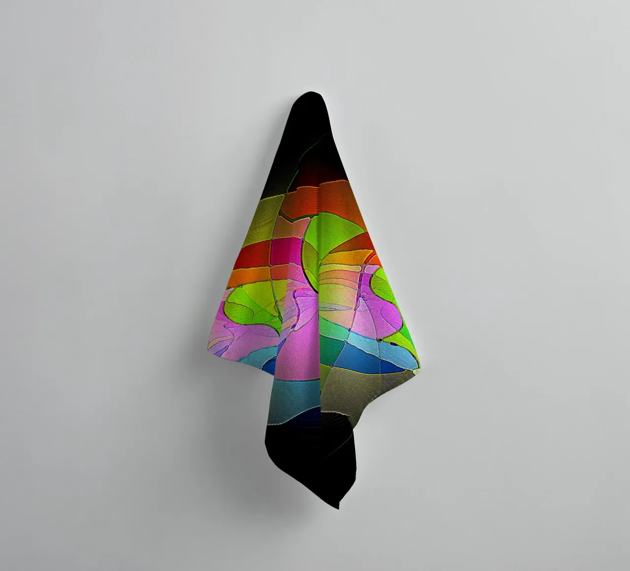 Illusione di forme luminose e colorate in una stanza buia asciugamano da bagno da Gürsel Yesil Digital Art