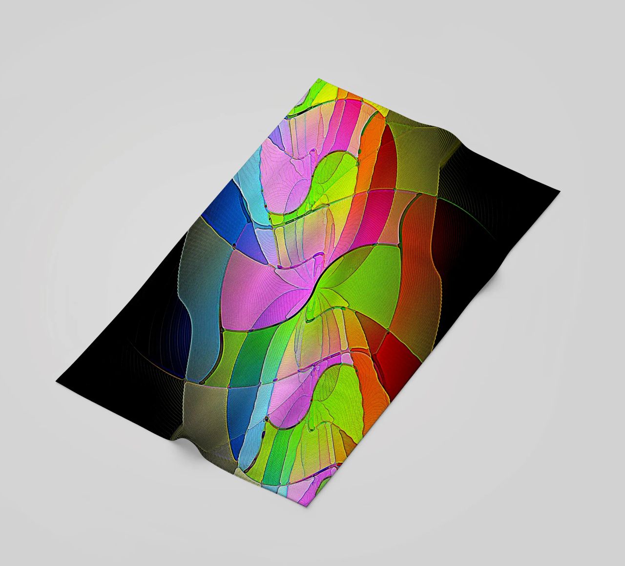 Illusione di forme luminose e colorate in una stanza buia telo mare da Gürsel Yesil Digital Art