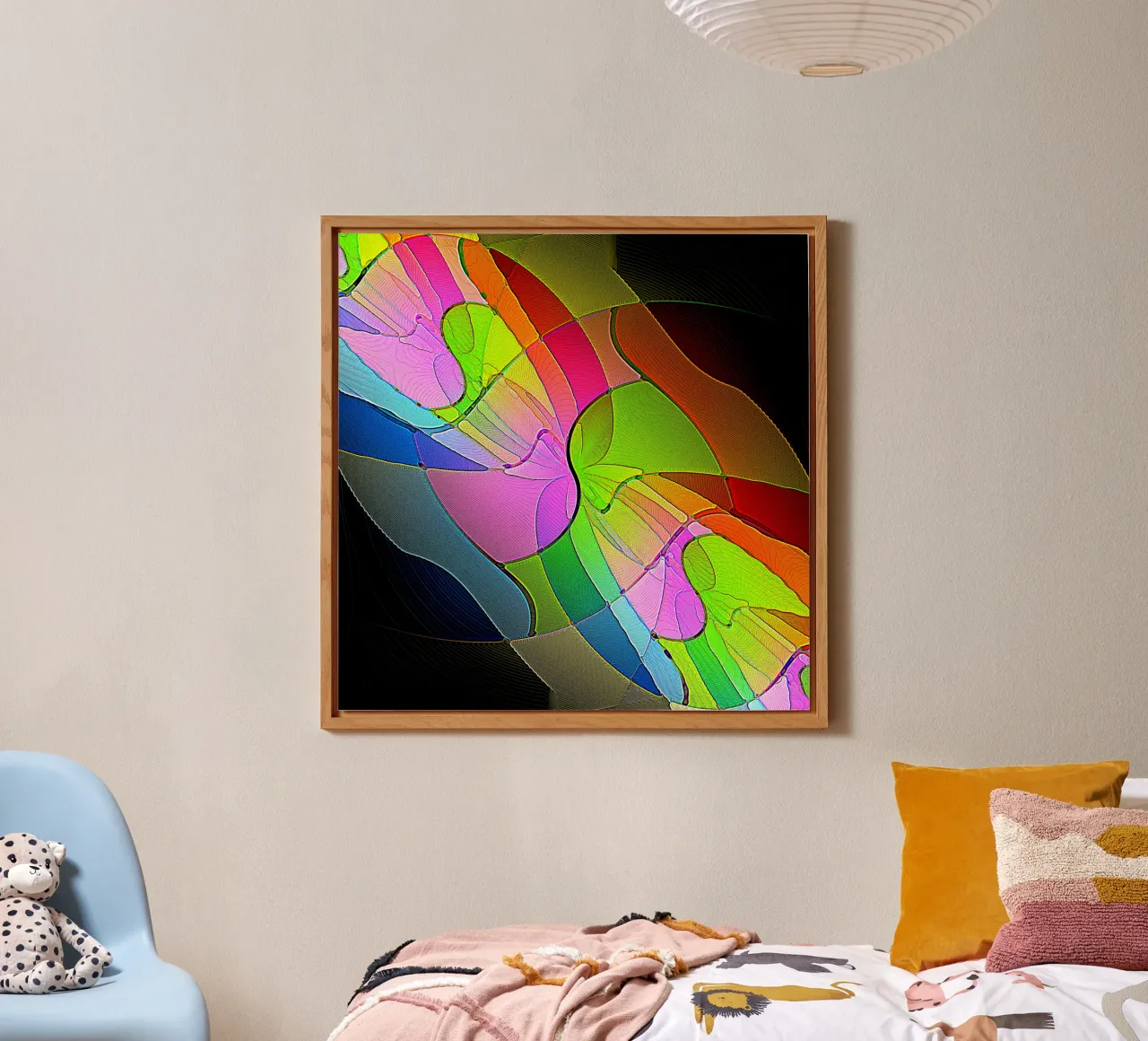 Illusione di forme luminose e colorate in una stanza buia pannello forex da Gürsel Yesil Digital Art