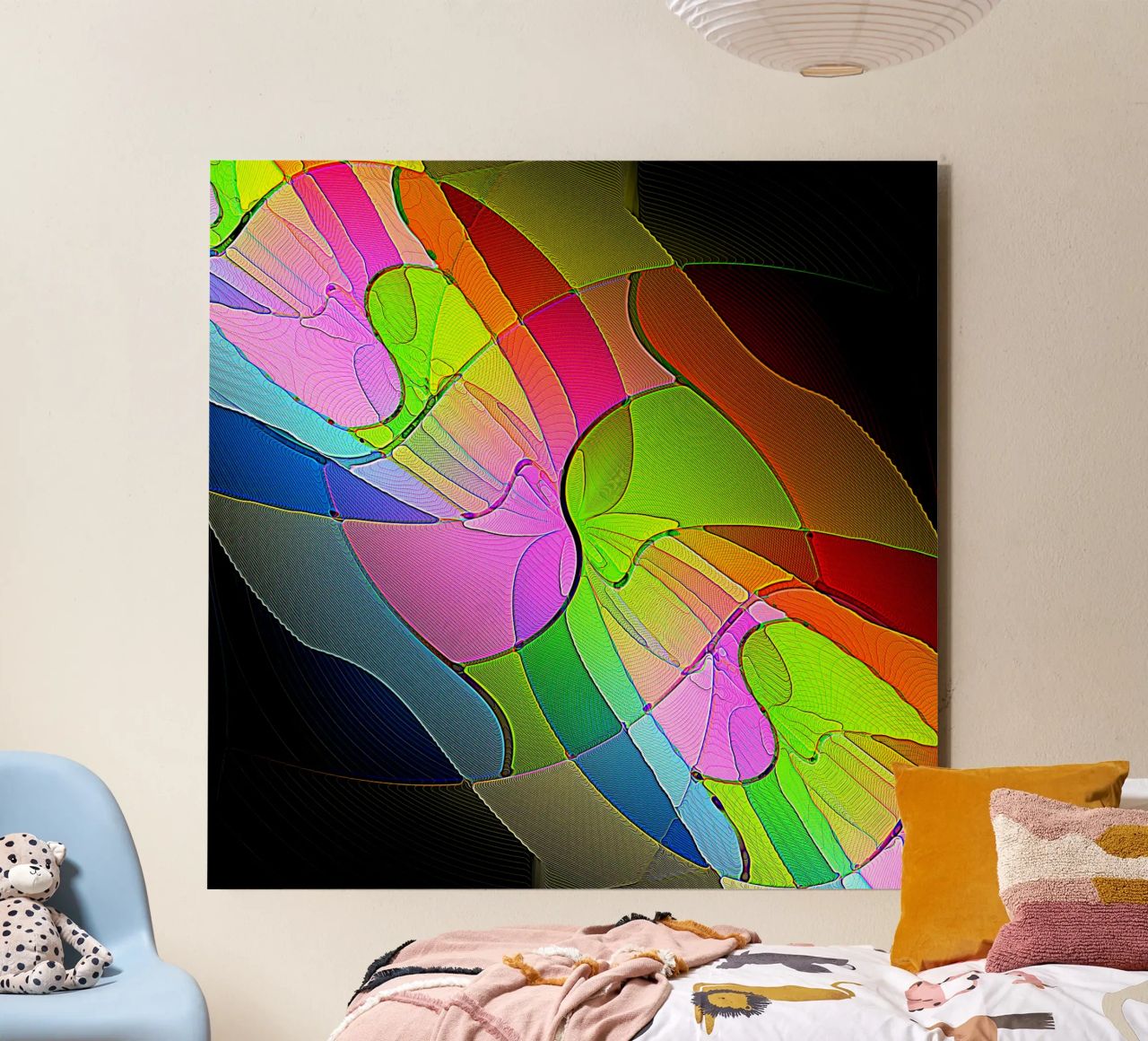 Illusione di forme luminose e colorate in una stanza buia alluminio dibond da Gürsel Yesil Digital Art