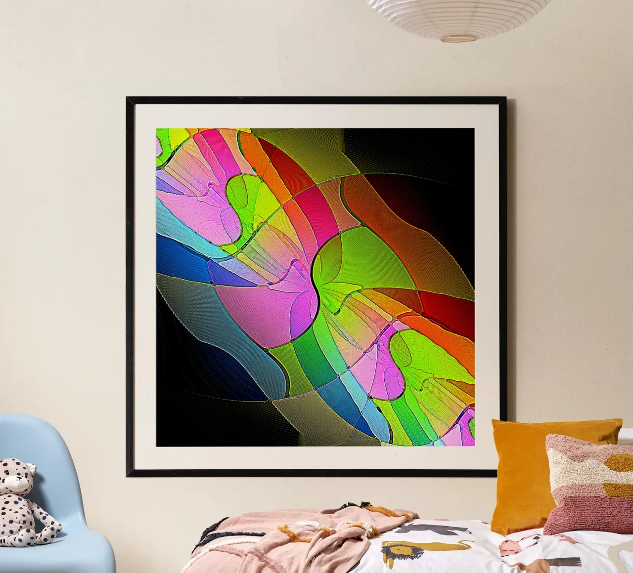 Illusione di forme luminose e colorate in una stanza buia carta hahnemühle da Gürsel Yesil Digital Art